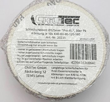 Schleifscheiben Ø125mm "Pro-XL", 50er Pk, Körnung je 10x K40-60-80-120-180