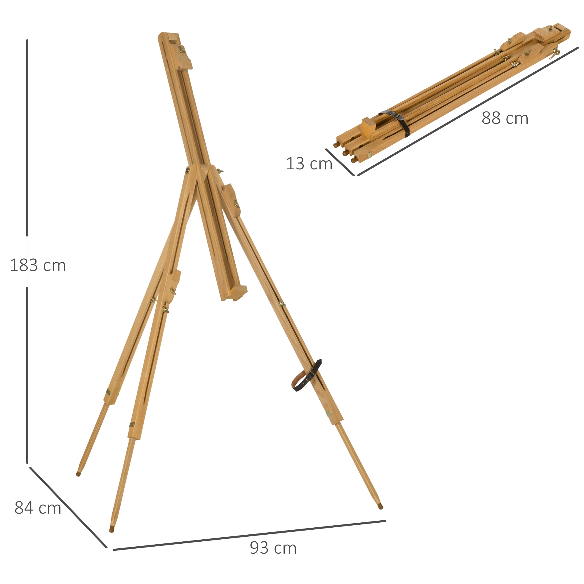 Staffelei, höhenverstellbar, klappbar, natürliches Buchenholz, für Leinwände bis 107H cm