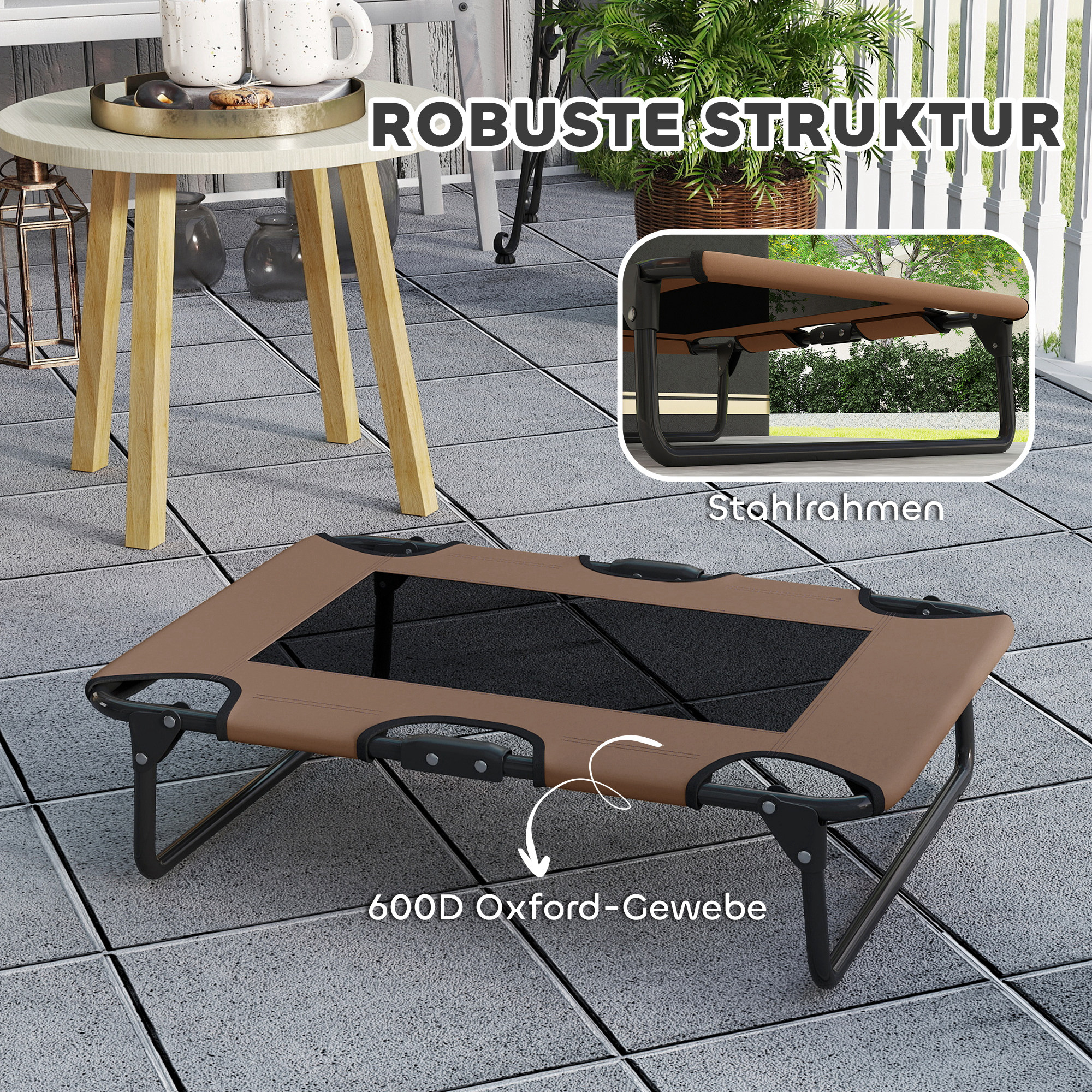 Erhöhtes Hundebett klappbar Haustierbett, Outdoor Hundeliege mit Netzdesign Kaffee Oxford 75 x 51 x 18 cm