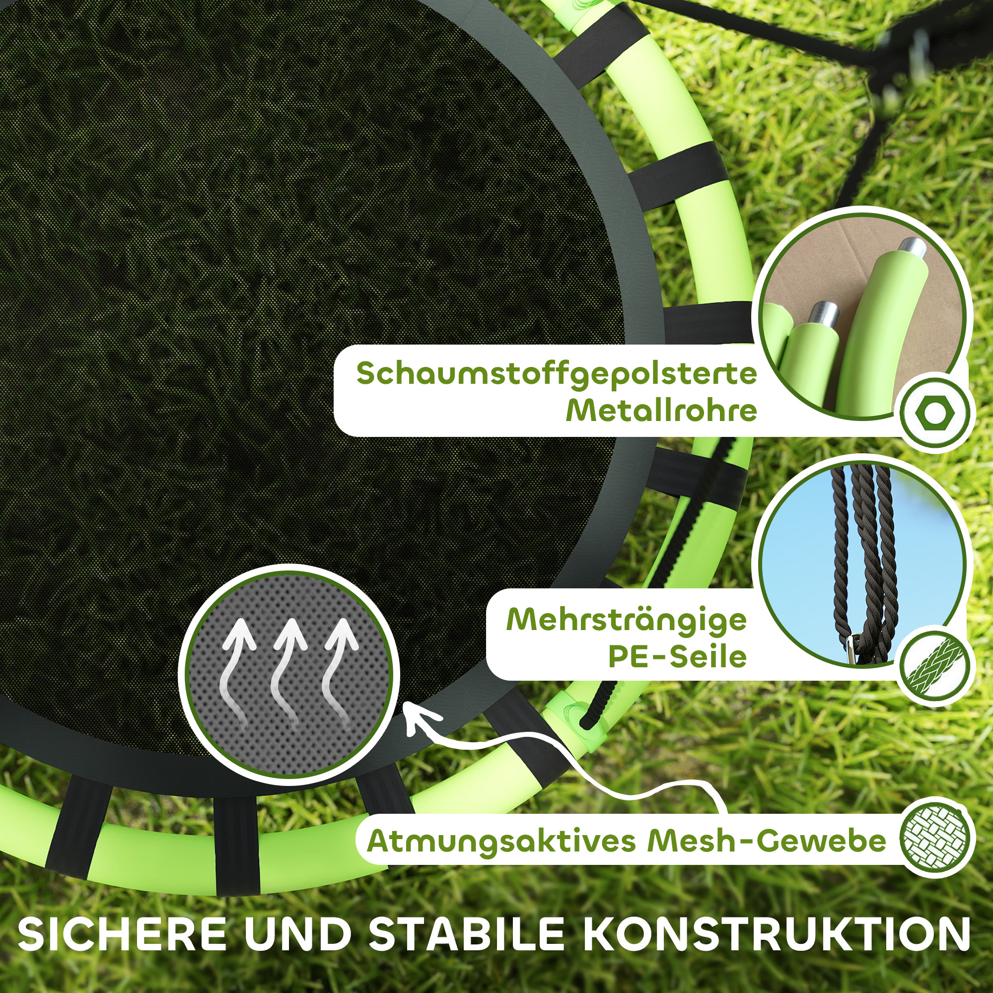 Kinderschaukel, 150 kg belastbar, Ø100 x 180H cm, Metall, Schaumstoff, Schwarz