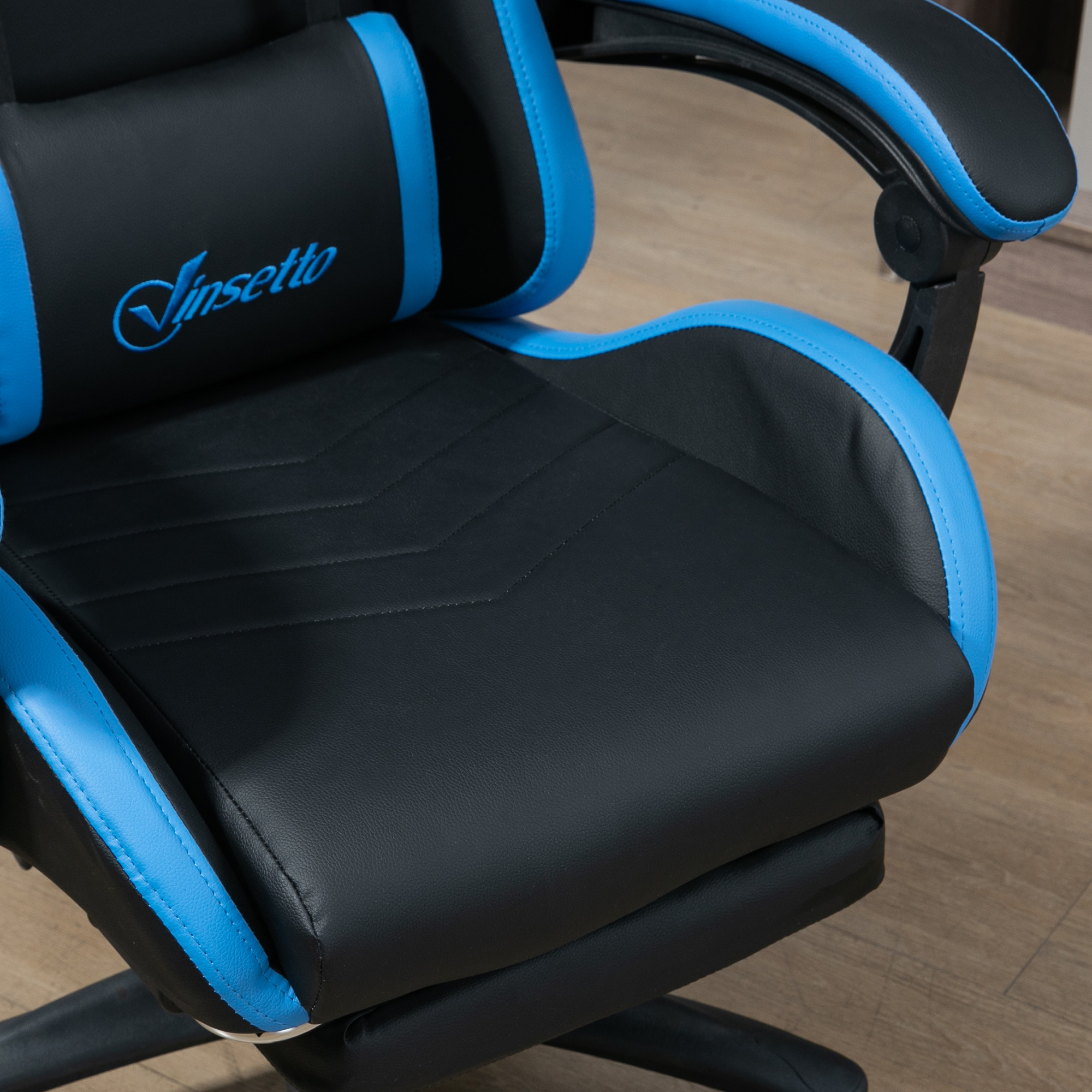 Bürostuhl, Gamingstuhl, 1 Kopfstütze, 1 Lendenstütze, Blau + Schwarz