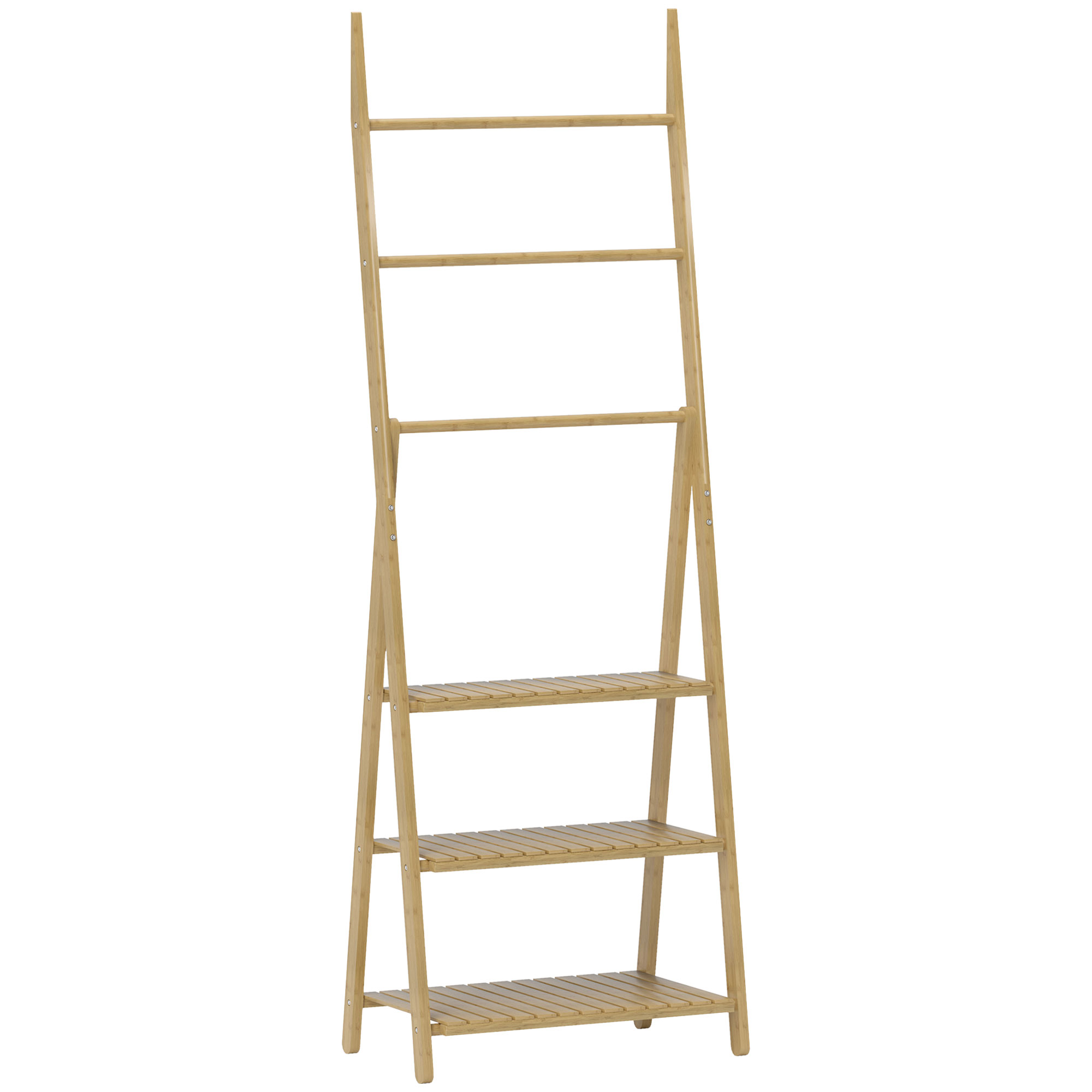 3-stufiges Badezimmerregal, 3 Handtuchhalter, Bambusrahmen, A-förmig, Lattenregale
