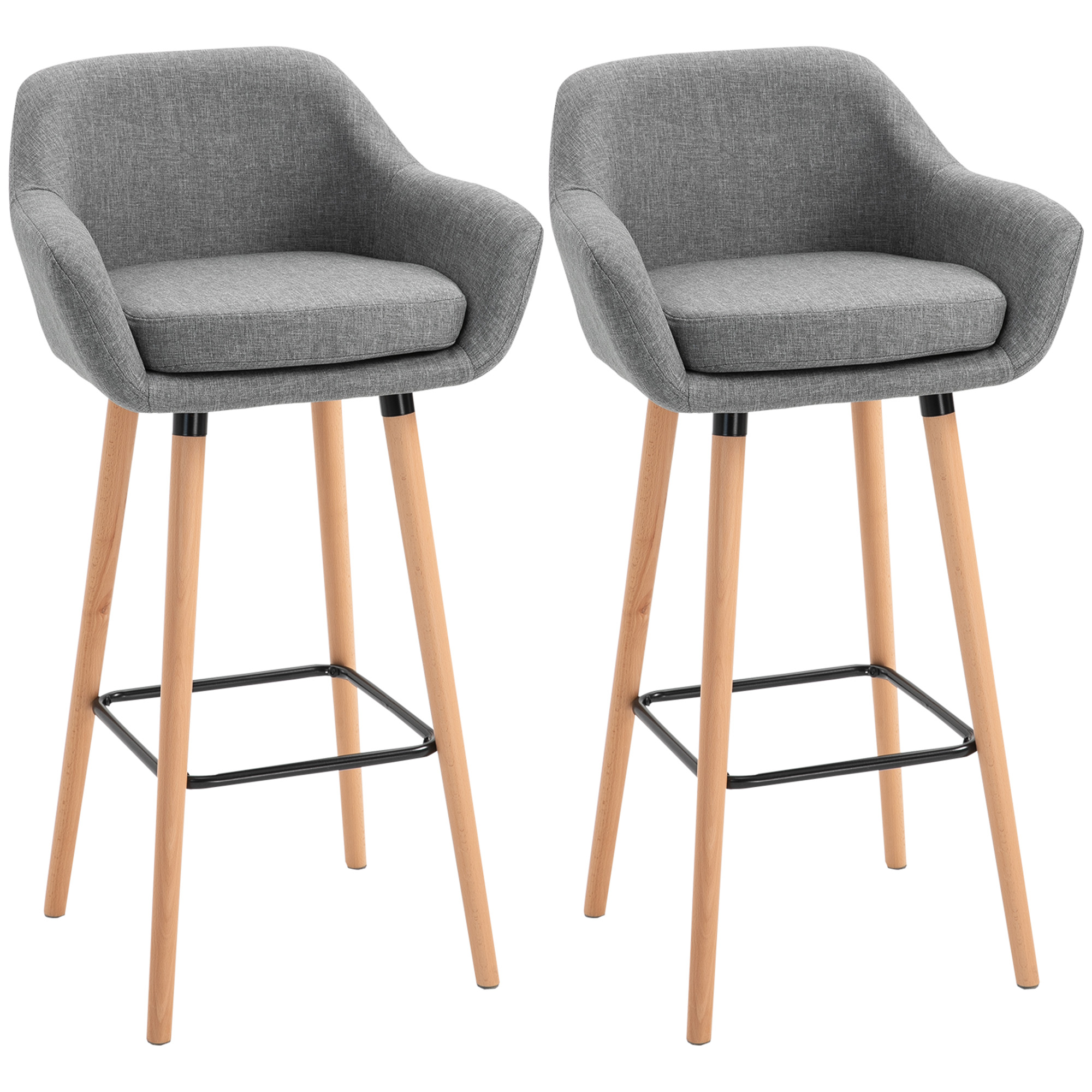 2er-Set Barhocker, inkl, Fußstütze, Massivholz, 55 cm x 48c m x 100 cm,  Grau