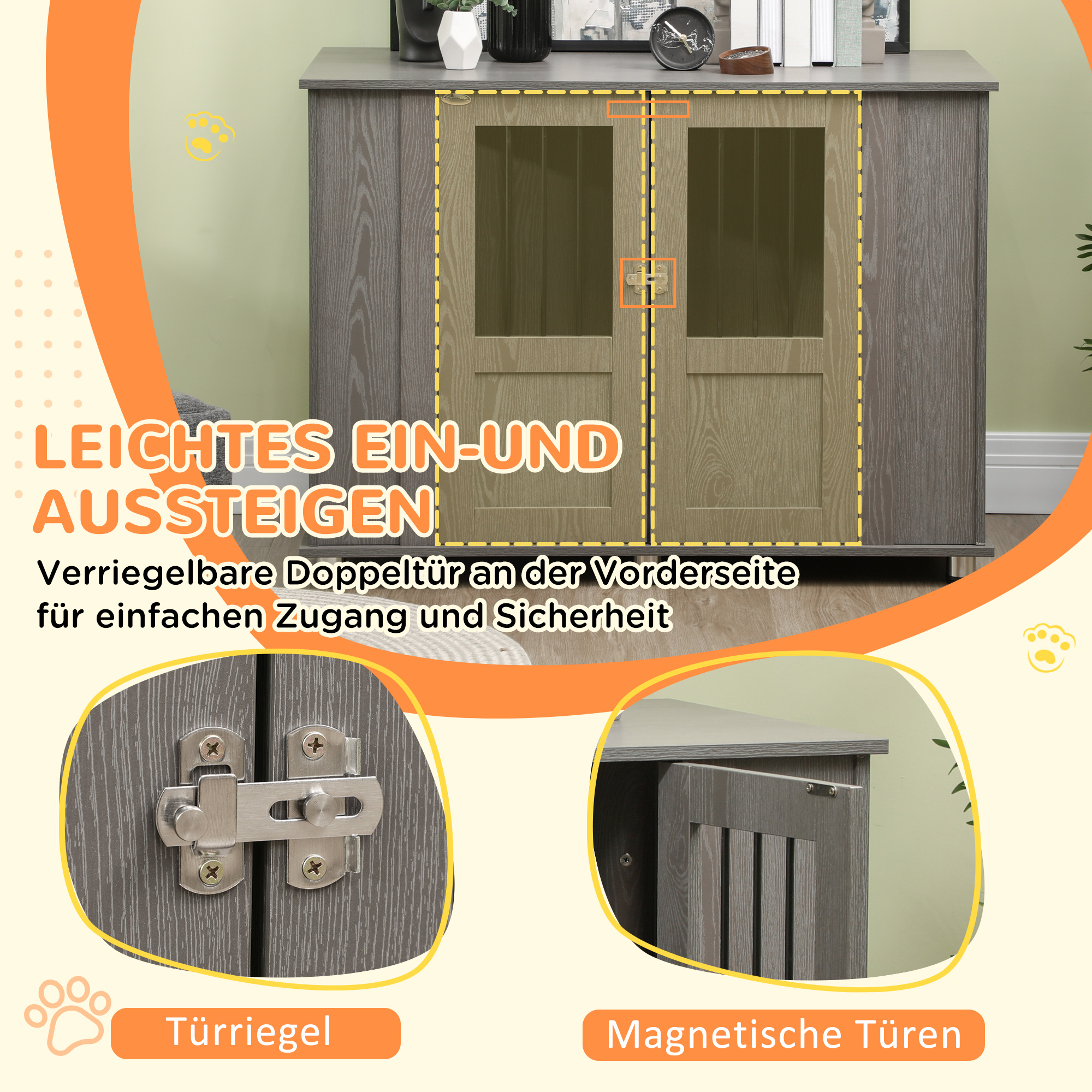 Hundekäfig Hundebox, 2 Türen, inkl, Verriegelung,116 cm x 60 cm x 87 cm, Grau