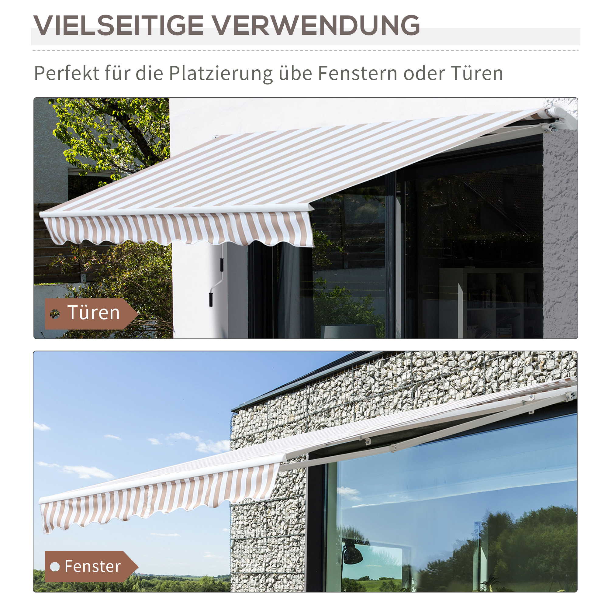 Markise mit Handkurbel, Gelenkarmmarkise, Sonnenschutz, Wandmontage, Balkon, Alu Berge 3 x 2,5 m