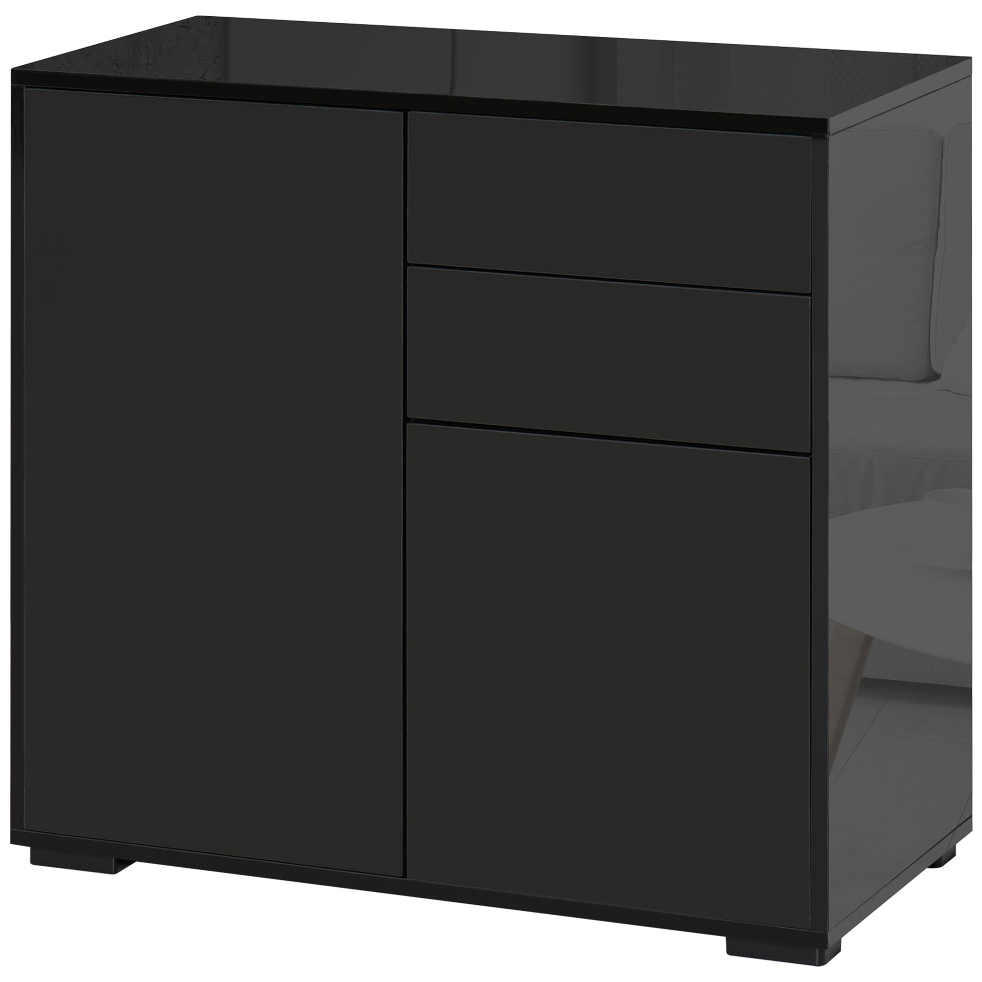 Aufbewahrungsschrank mit 2 Schubladen, 2 Türen, mit Kippschutz, für Wohnzimmer, Schlafzimmer, 79 x 36 x 74 cm, Schwarz Aufbewahrungsschrank mit 2 Schubladen, 2 Türen, mit Kippschutz, für Wohnzimmer, Schlafzimmer, 79 x 36 x 74 cm, Schwarz