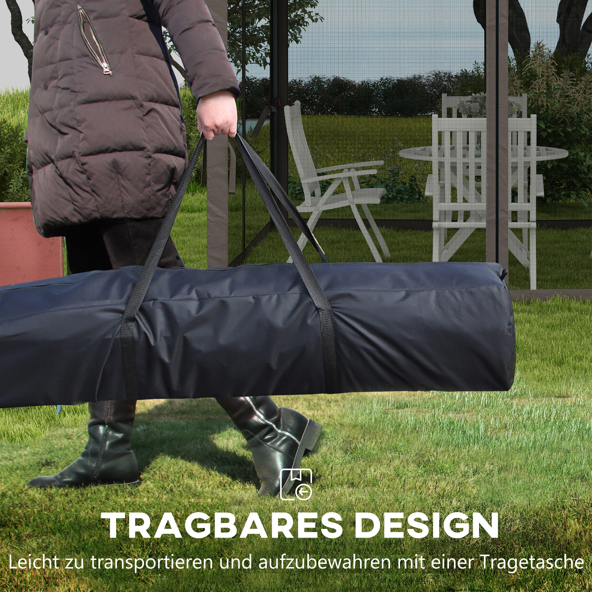 Faltpavillon mit Seitenwänden Grau 3,25 x 3,25 x 2,7 m