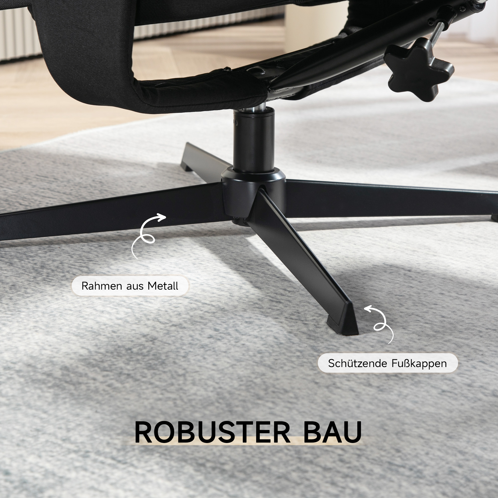 Liegesessel mit Hocker, drehbar, Wippfunktion, Samtoptik, bis 150 kg, Schwarz