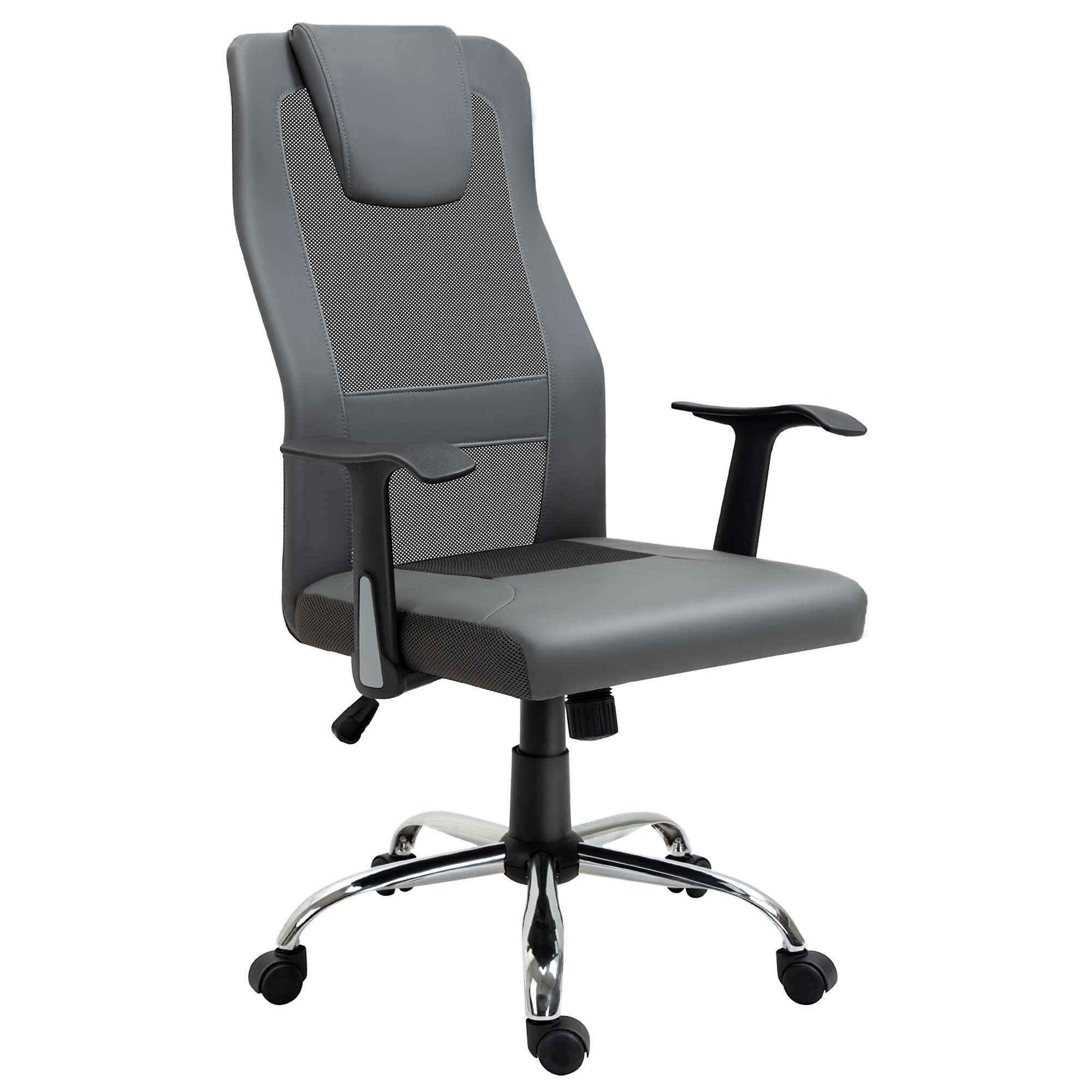 Bürostuhl Drehstuhl höhenverstellbar Chefsessel Schreibtischstuhl ergonomisch Kunstleder Grau 66 x 73 x 108-118 cm