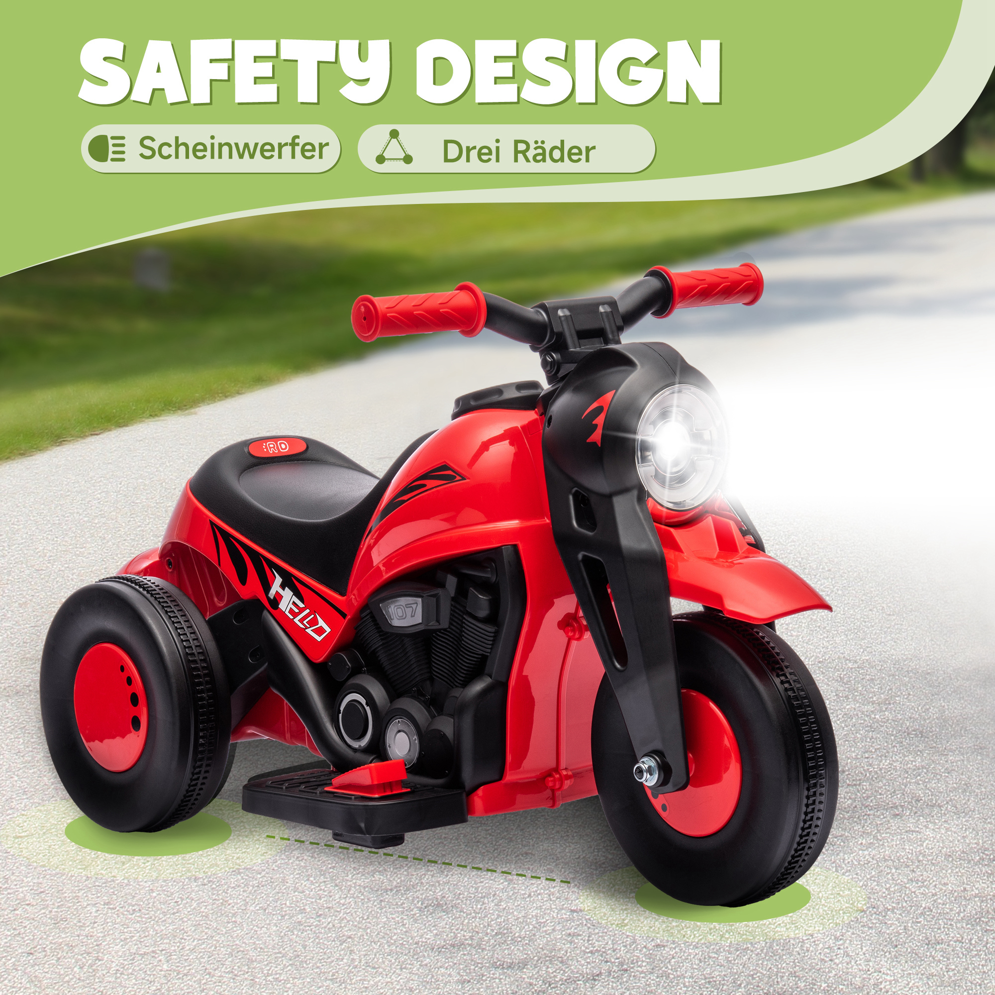 Elektro Kindermotorrad, 6V Kindermotorrad mit Musik, Blasen 2,5-3 km/h, für 2-5 Jahre Kinder