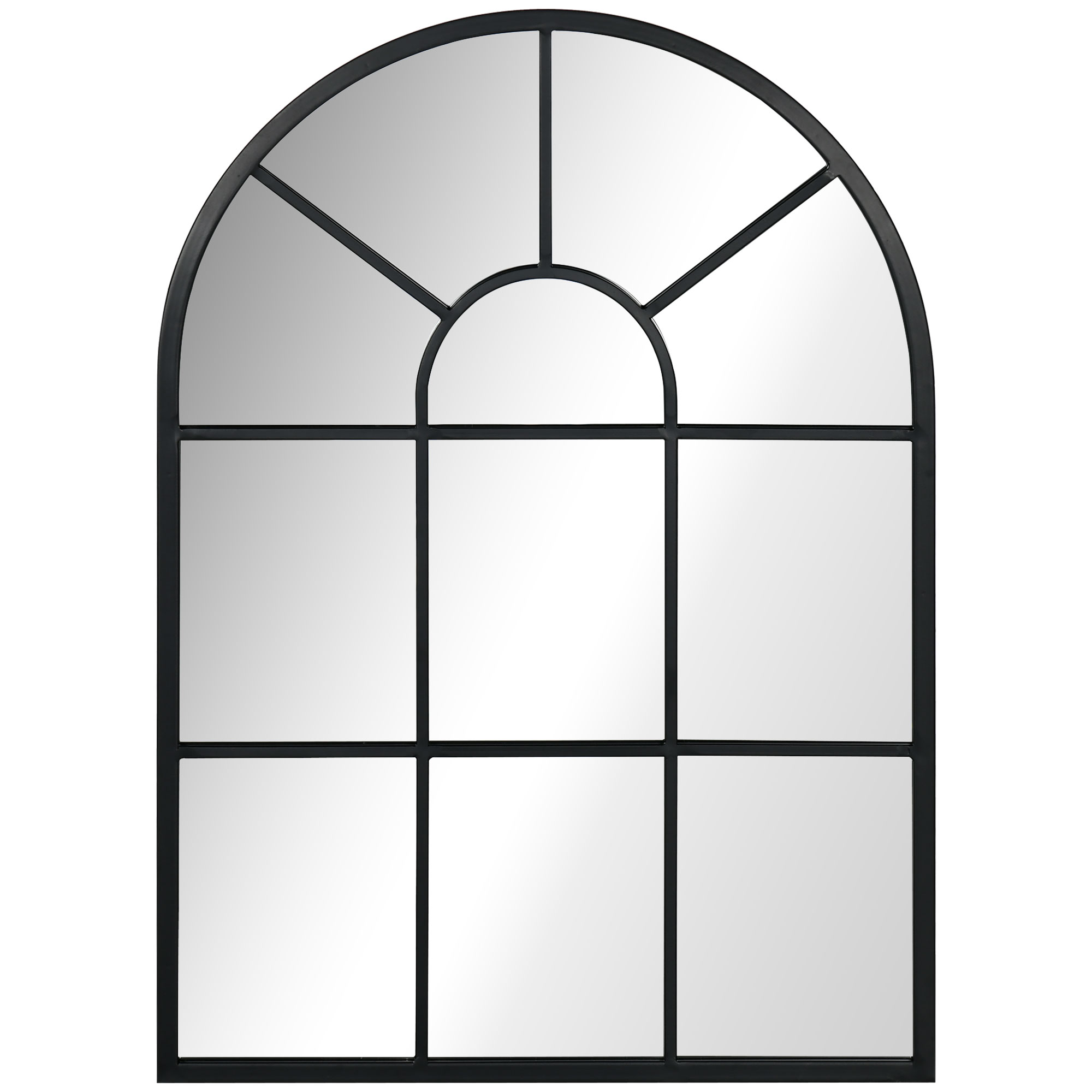 Wandspiegel, Fenster-Design, Flurspiegel, Metallrahmen, 70x50 cm, Schwarz