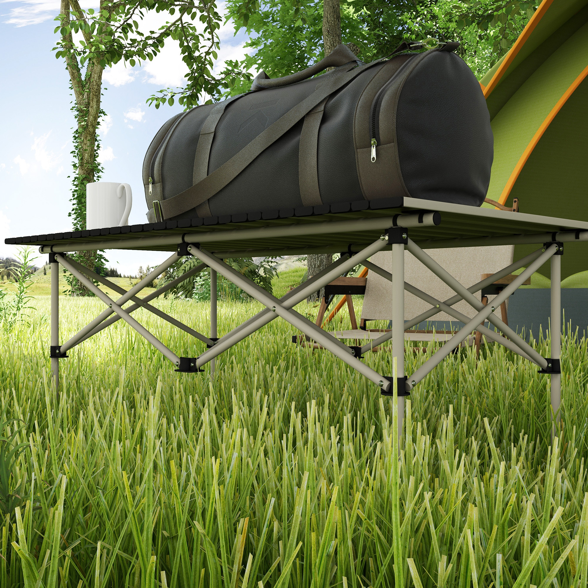 Campingtisch Klapptisch mit Aufrollbare Tischplatte Gartentisch aus Aluminium 2 Personen 95 x 55cm Khaki