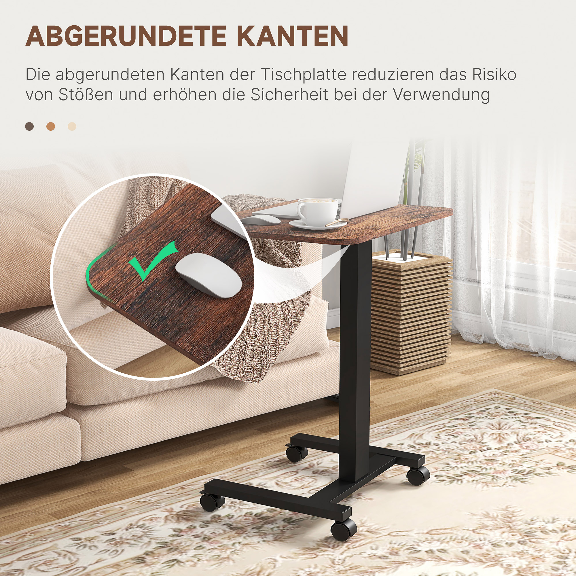 Stehpult Stehtisch, Laptoptisch, höhenverstellbar, 4 Rollen, 65 cm x 48 cm x 108 cm, Braun + Schwarz