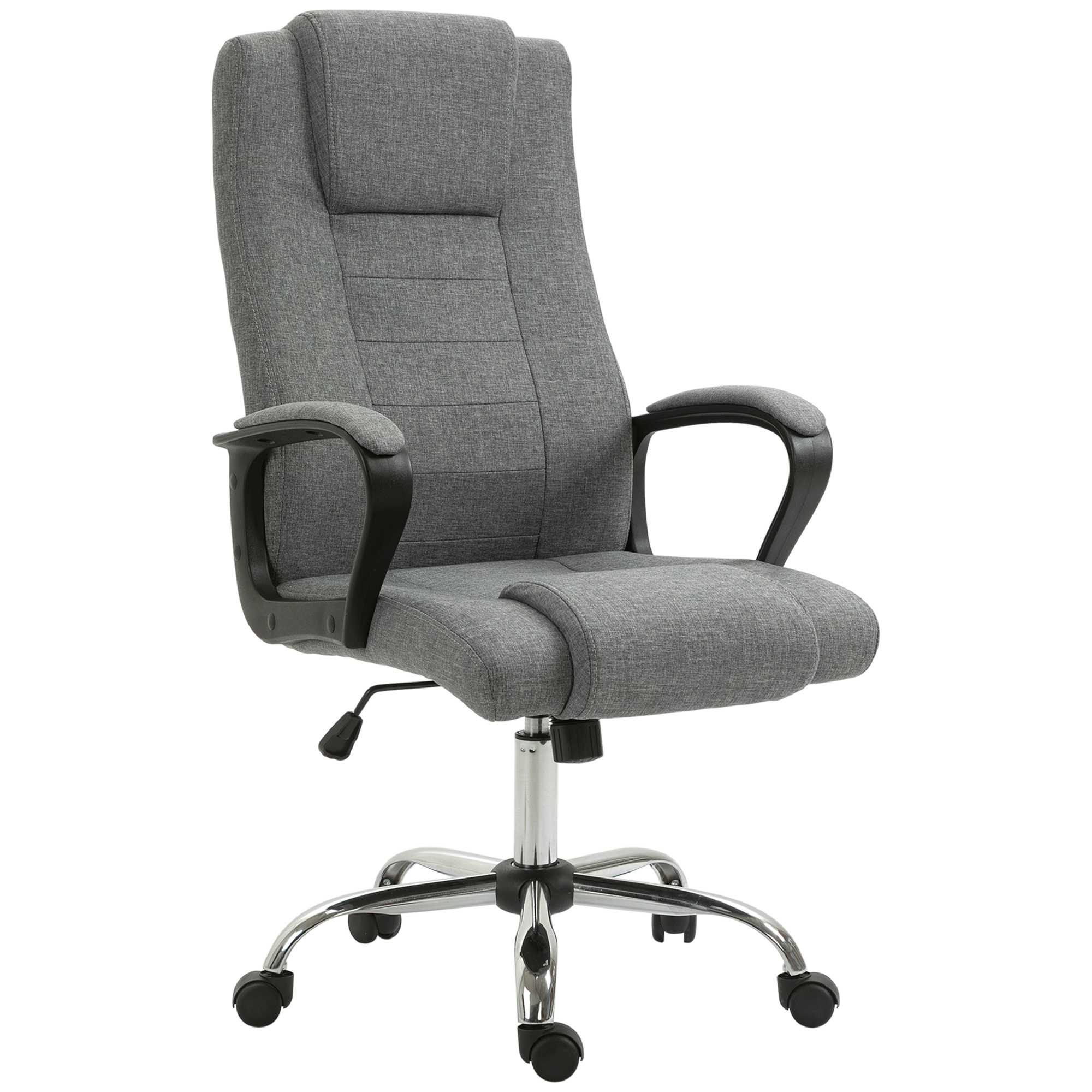 Bürostuhl Computerstuhl mit Wippenfunktion Kopfstütze ergonomischer Schreibtischstuhl drehbar höhenverstellbar Leinen-Touch Grau  62 x 76 x 110-119 cm