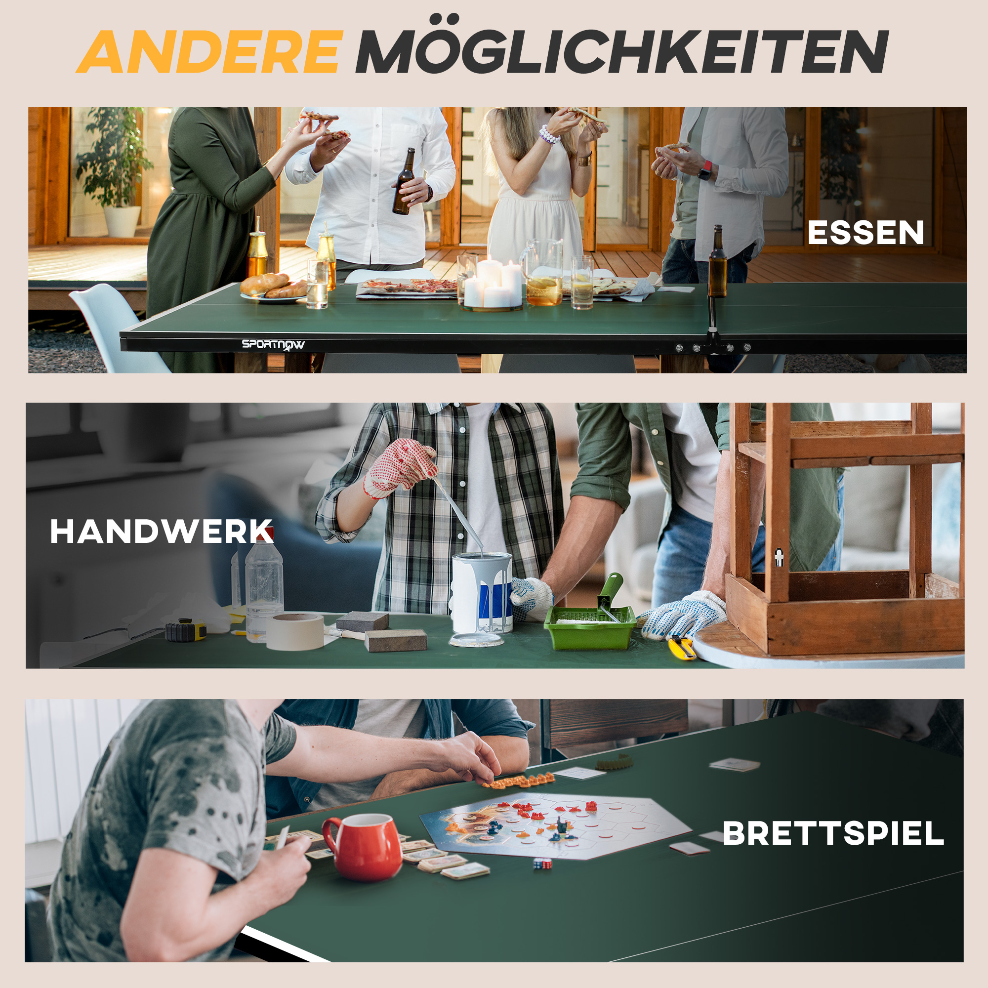 Tischtennisplatte Tischtennis-Set, klappbar, 8 Rollen, inkl, Schläger u, Bälle, 274 cm x 152,5 cm x 76 cm, Grün