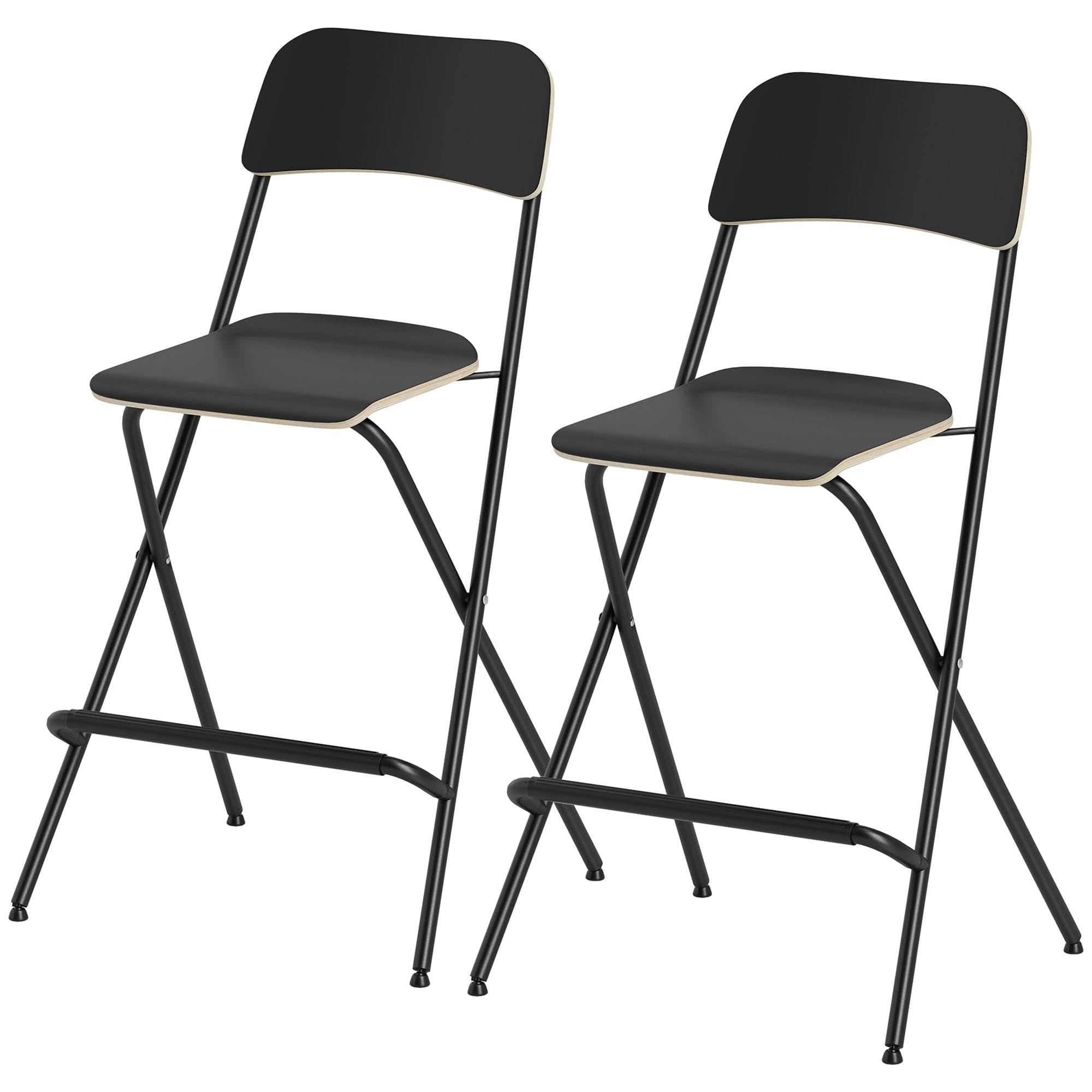 2er-Set Barhocker, klappbare Barstühle mit Stahlrahmen, für Küche, Esszimmer, Schwarz