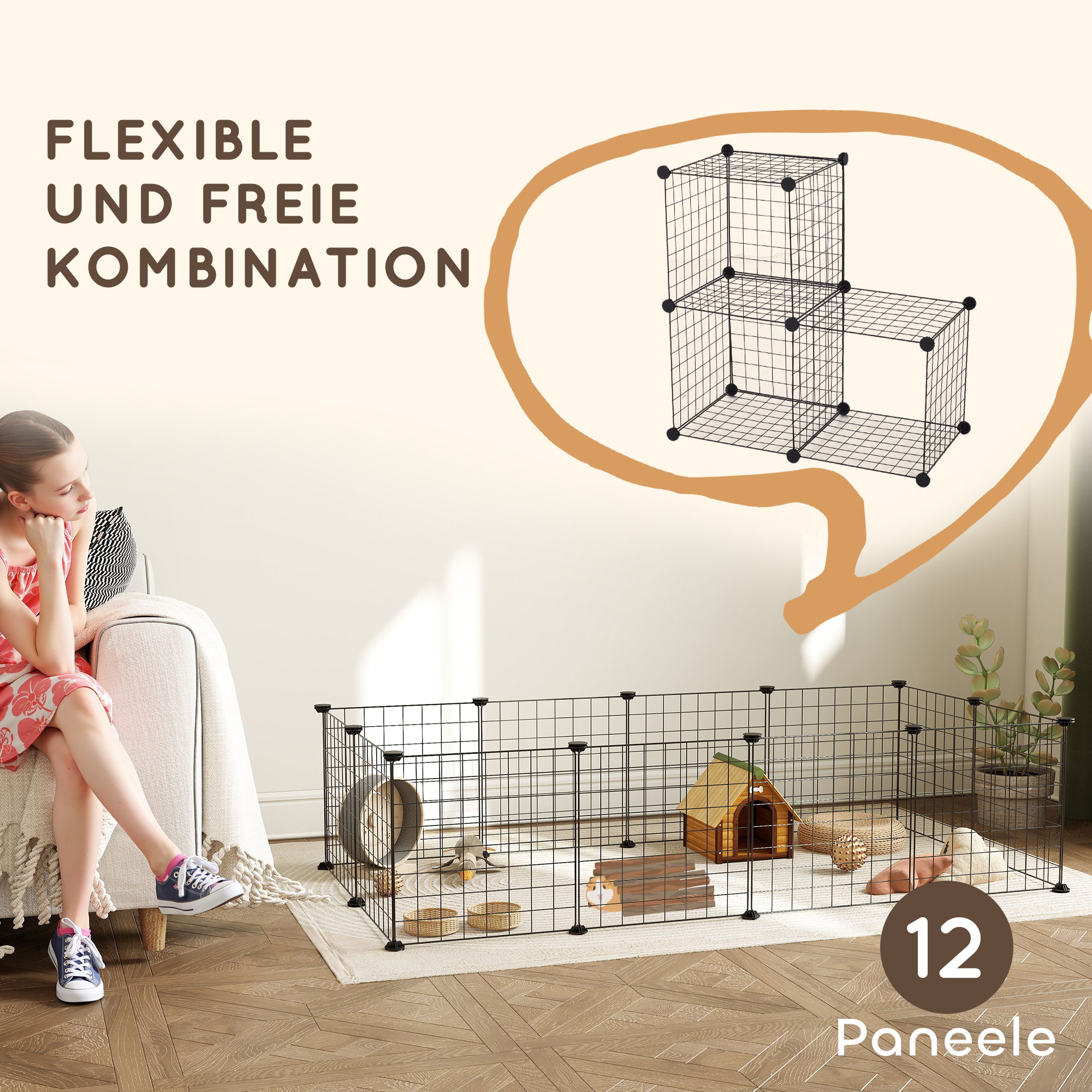 Gittergehege Freigehege Laufgehege für Kleintiere Laufstall Kleintierkäfig Metallgitter flexibel umformbar Schwarz 106 x 73 x 36 cm