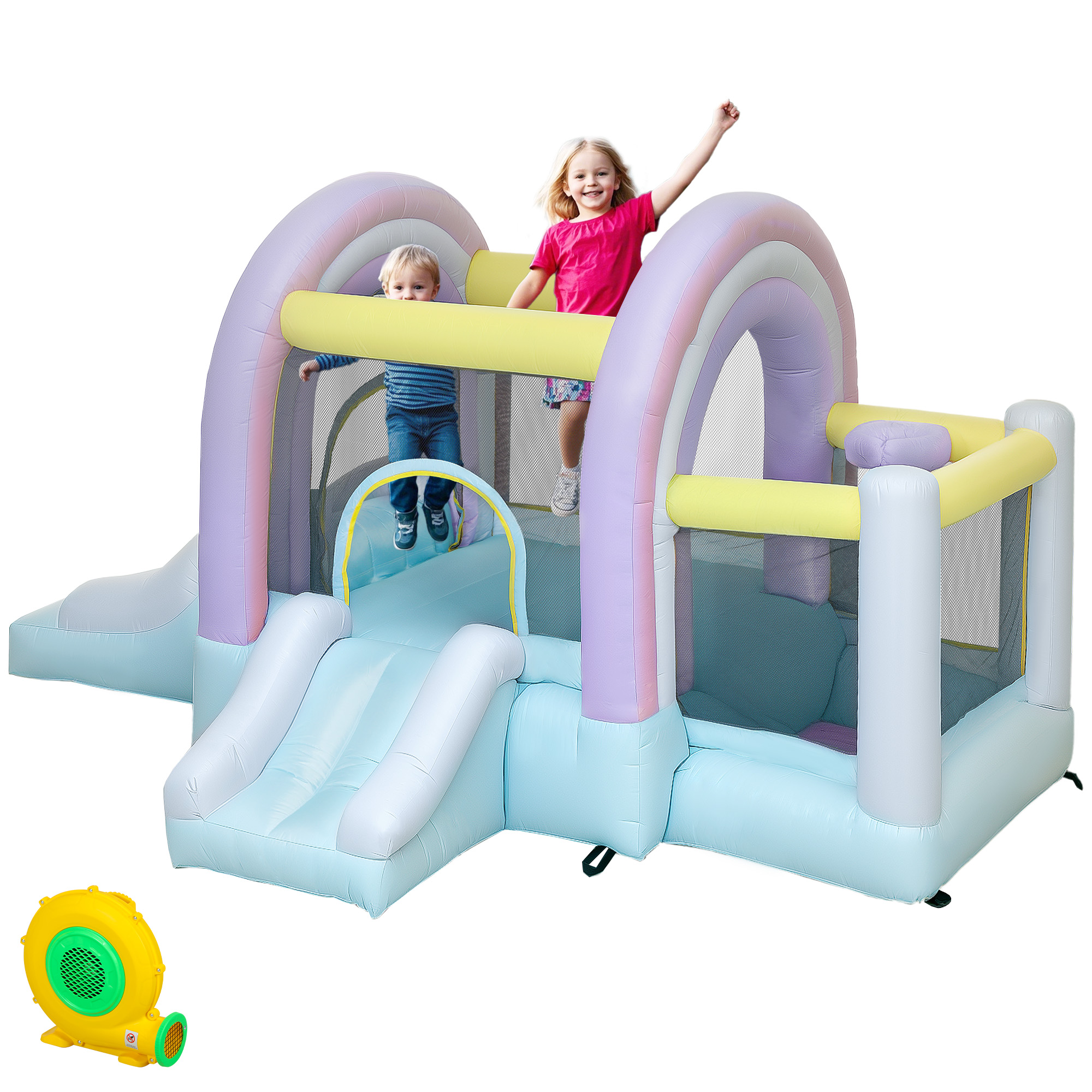 Hüpfburg, Bällebad, 2 Rutschen, Oxford-Gewebe, UV-beständig, Gebläse, Bunt