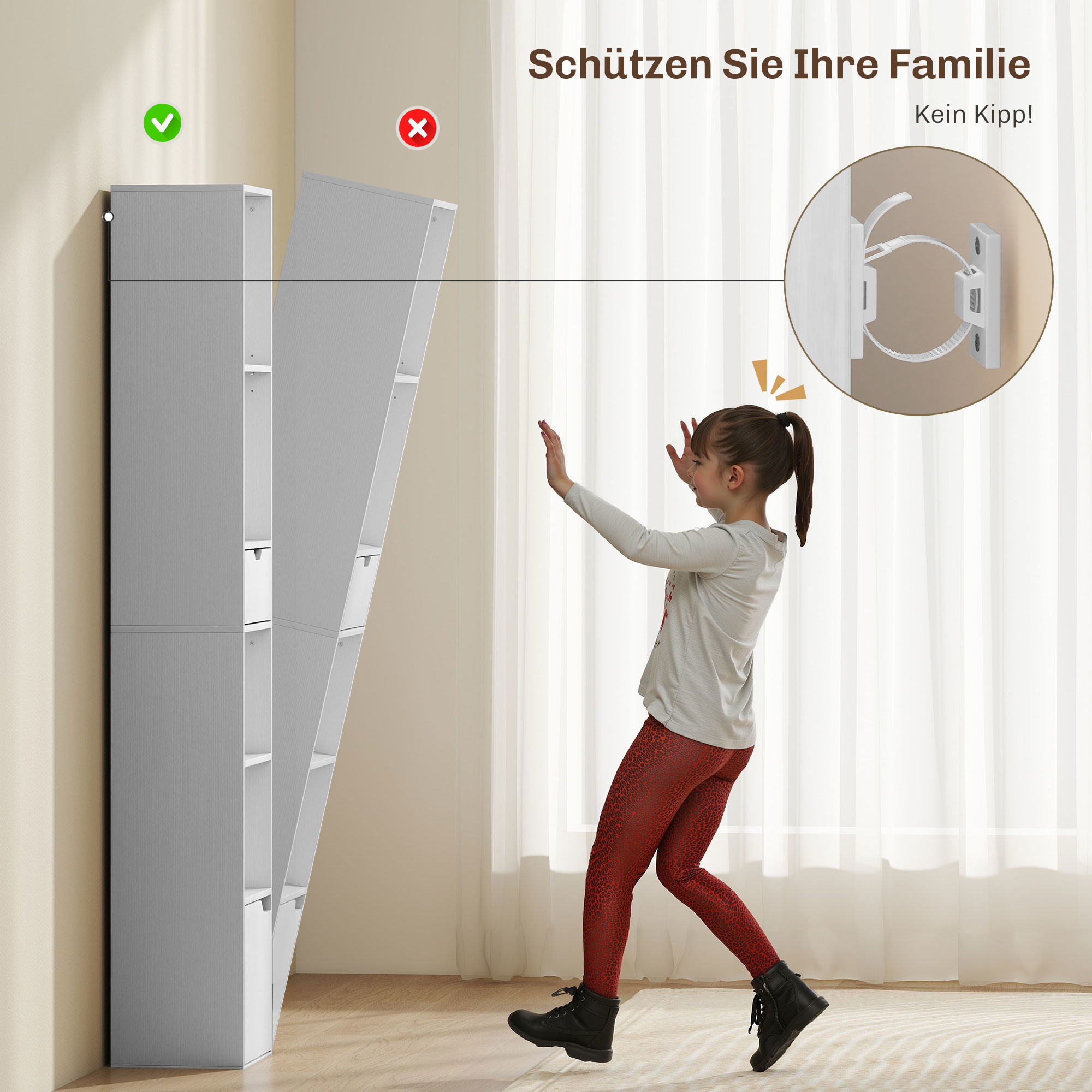 Bücherregal mit 6 Ebenen, 3-stufig verstellbar, mit Schublade, Schranktür, anpassbares Regal, Ausstellungsregal, Weiß