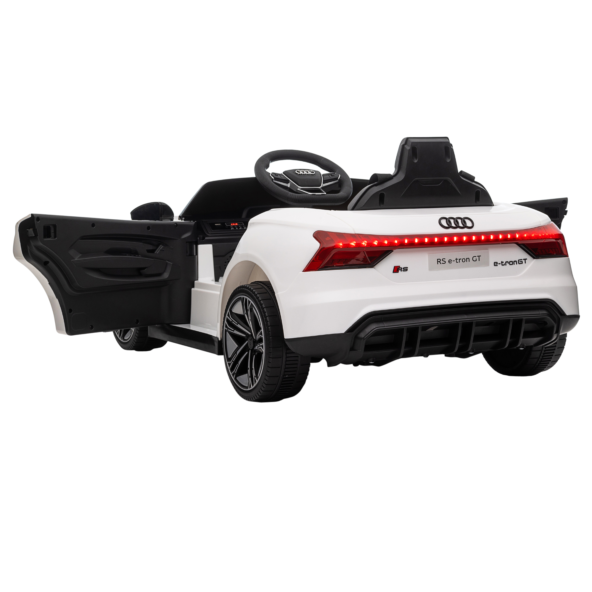 Kinderfahrzeug Audi RS e-tron GT mit Sicherheitsgurt, Fernbedienung, Scheinwerfern, Musikfunktion, weiß, 103 x 58 x 41cm