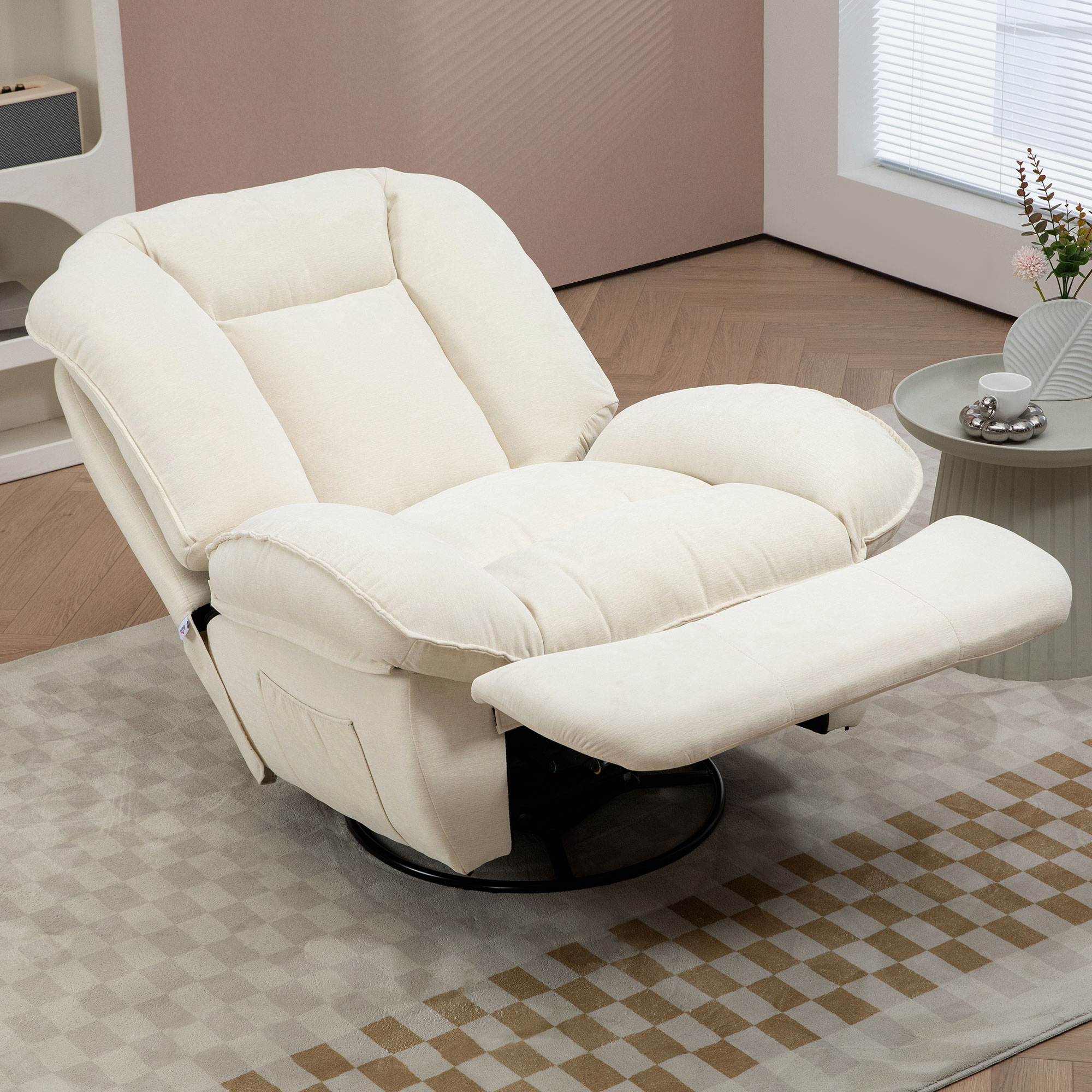 Relaxsessel, verstellbar, 104x100x102cm/164x76cm, Cremeweiß