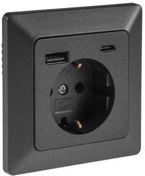 MILOS Schutzkontakt-Steckdose, anthrazit / 230V~/ 16A, Unterputz, USB-A/C PD 3.0