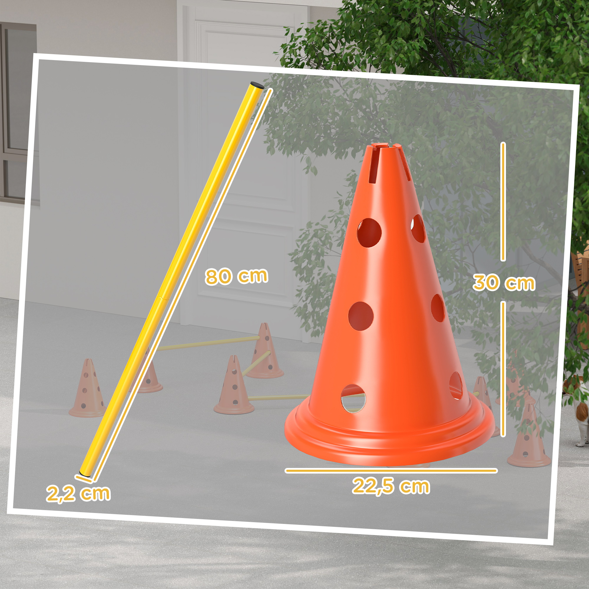 Agility Set Hunde 6-teiliges Agility-Ausrüstung für Hundetraining Steckhürdenset mit 12 Kegel 6 Hürden Tragetasche