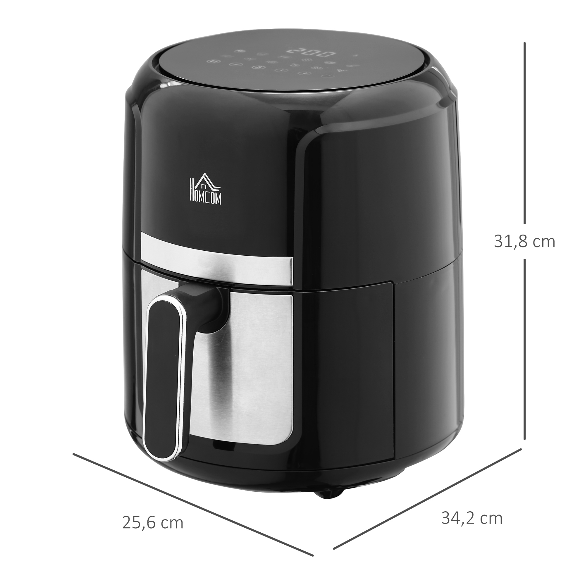 Heißluftfritteuse 4L, 12 Programme, 80-200° C Temperatur, Antihaftbeschichtung, Schwarz