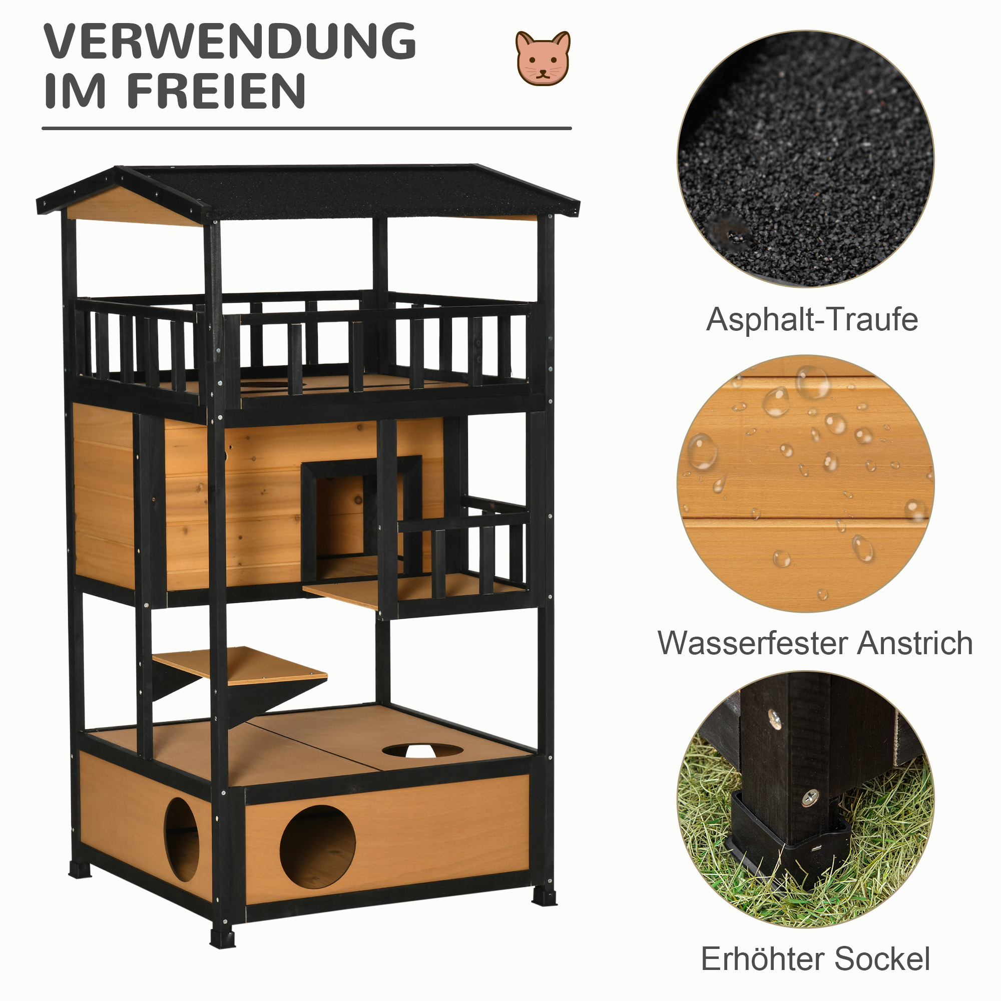 Katzenhaus Katzenhütte Outdoor Katzenhaus, wetterbeständig, 75,5 cm x 75 cm x 137 cm, Gelb