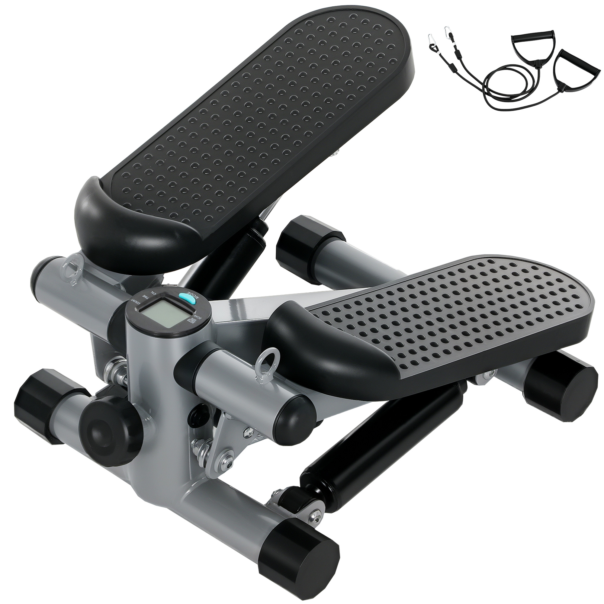 2 in 1 Mini-Stepper für Zuhause mit Power Ropes, LCD-Display Up-Down Swing Stepper 41 x 30,5 x 18,5 cm Grau