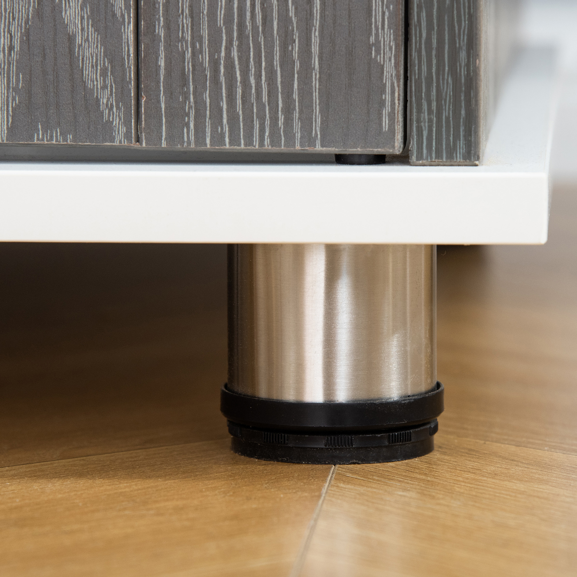 Transportbox für mittelgroße und kleine Hunde, verriegelbar Holzwerkstoff Stahl Grau + Weiß