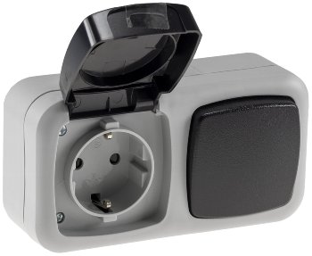 Feuchtraum Kombi-Schalter/Steckdose,IP44, 250V~/ 10/16A, grau, AP horizontal Feuchtraum Kombi-Schalter/Steckdose,IP44, 250V~/ 10/16A, grau, AP horizontal