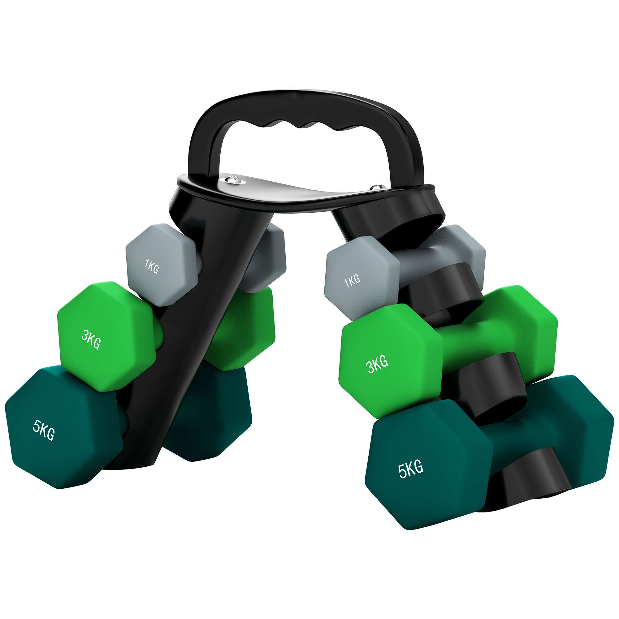 Hantelset mit Aufbewahrungsgestell, Set mit 6 Hanteln für Fitness-Training, 2 x 1kg, 2 x 3kg, 2 x 5kg