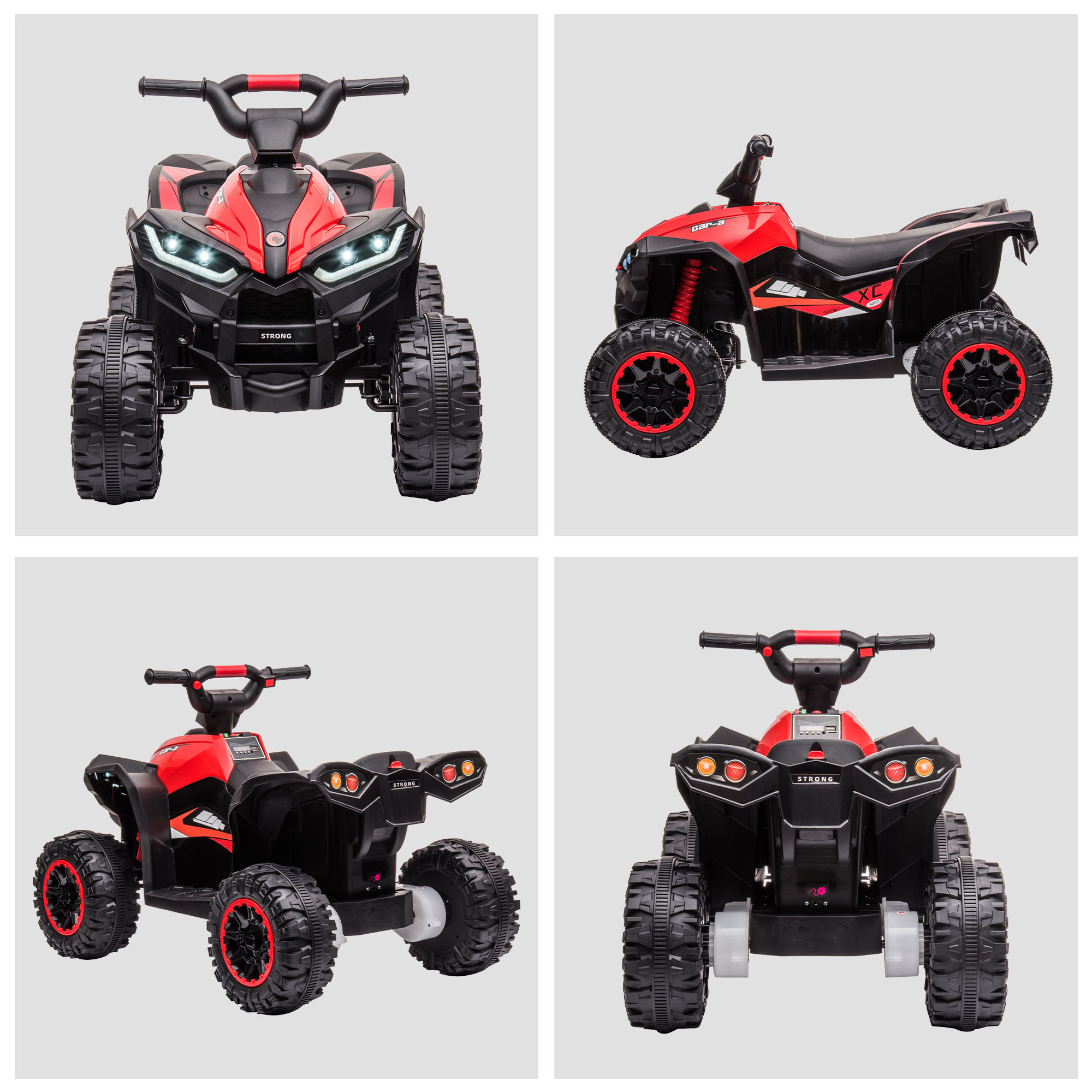 Kinderquad, LED-Scheinwerfer, MP3-Player, Stoßdämpfer, ergonomischer Sitz, Rot+Schwarz