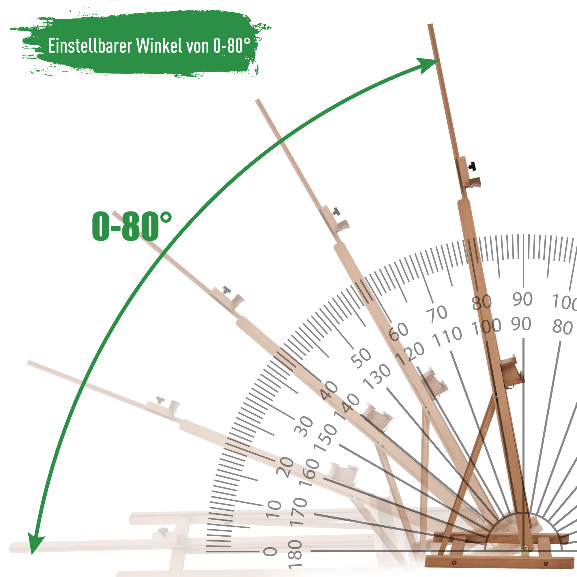 Staffelei Keilrahmen Atelierstaffelei Höhen- und Winkelverstellbar mit Ablagefach Buchenholz Natur 53 x 50,5 x 171-230 cm