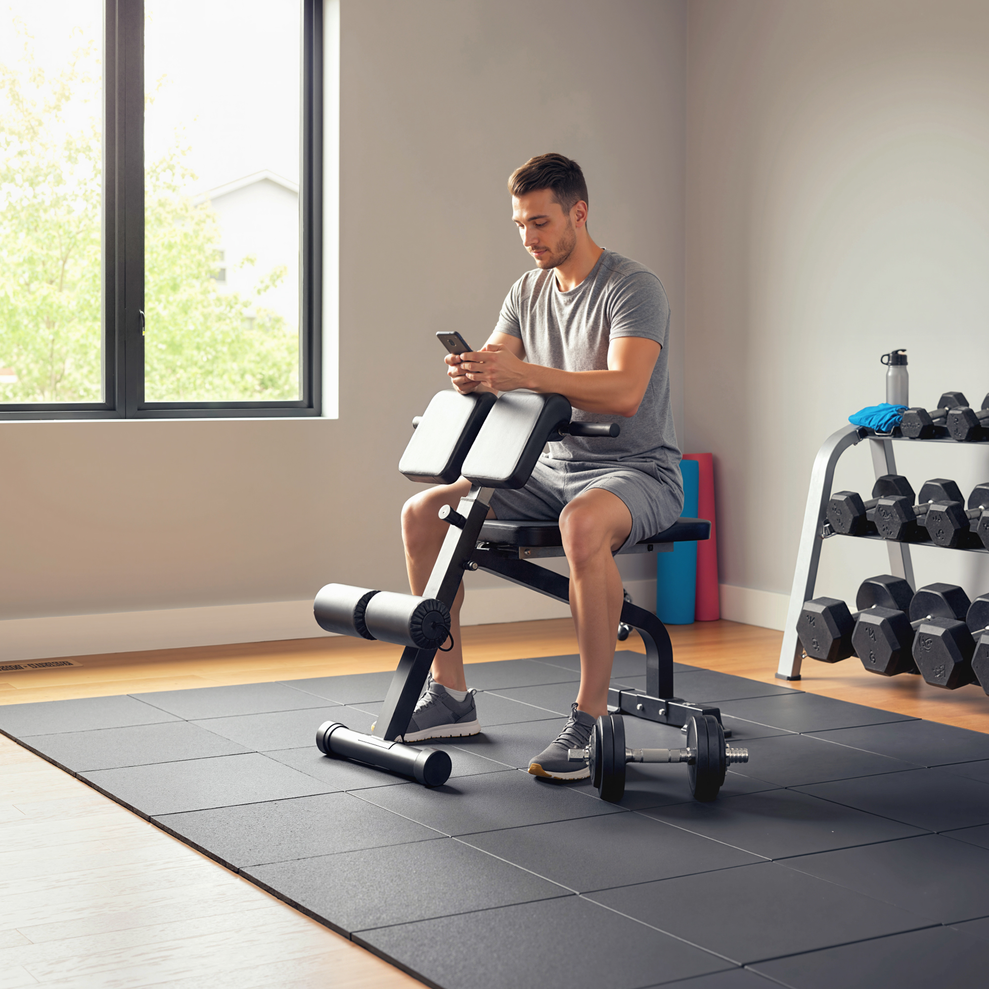 Trainingsbank, Hantelbank, Fitnessbank, Stahlrahmen, Schwarz