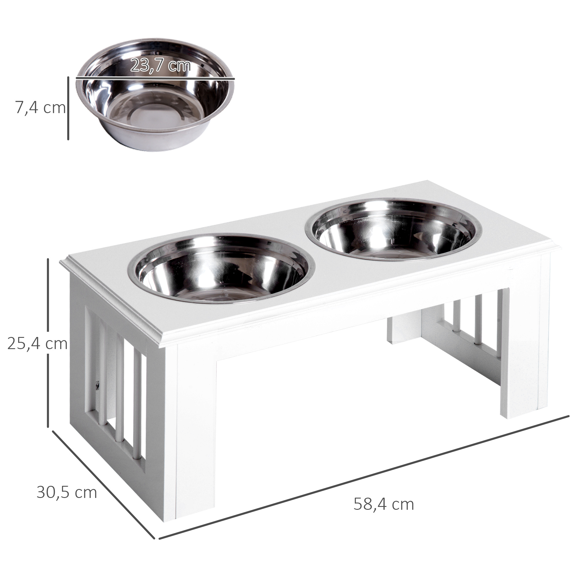 Hunde-Futterstation, rutschfest, 58,4 x 30,5 x 25,4cm, Weiß, 2L pro Napf