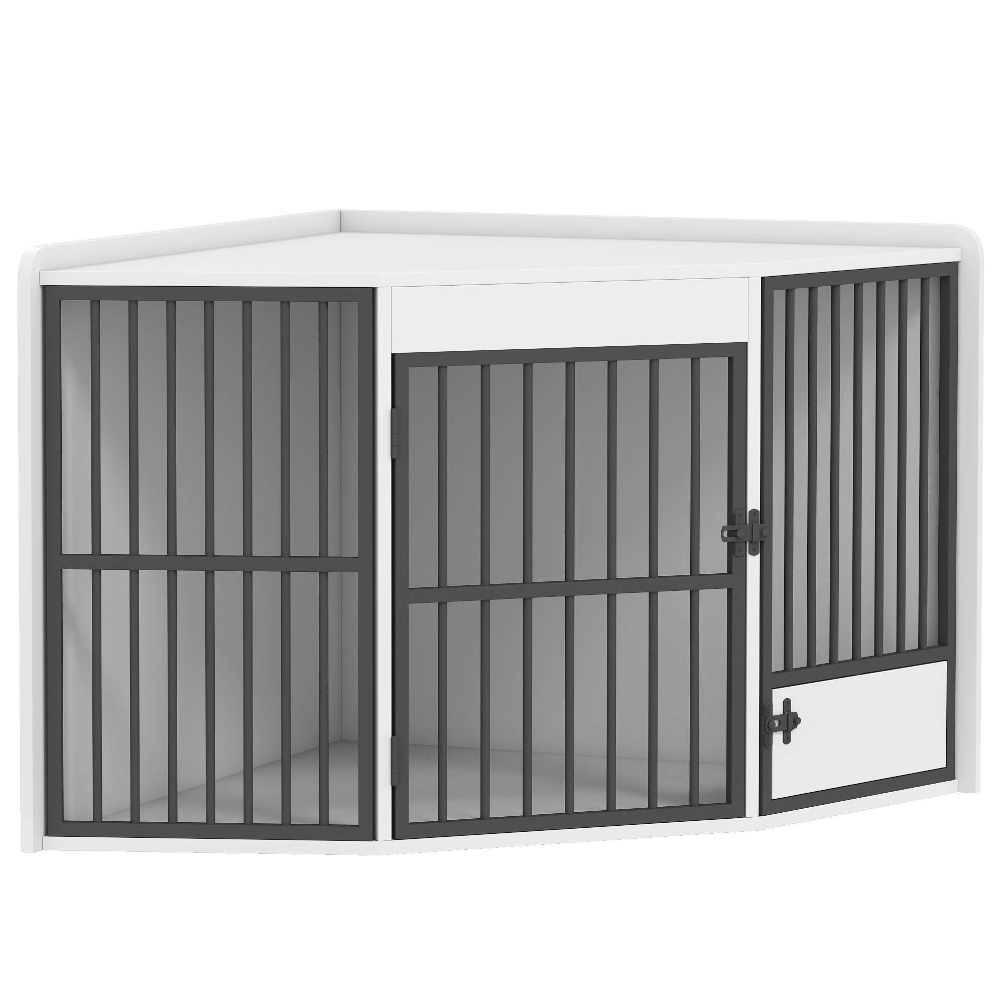 Hundebox, Aufenthaltsbox für kleine und mittelgroße Hunde, Haustierbox, Fütterungstür, MDF, Metall, Weiß