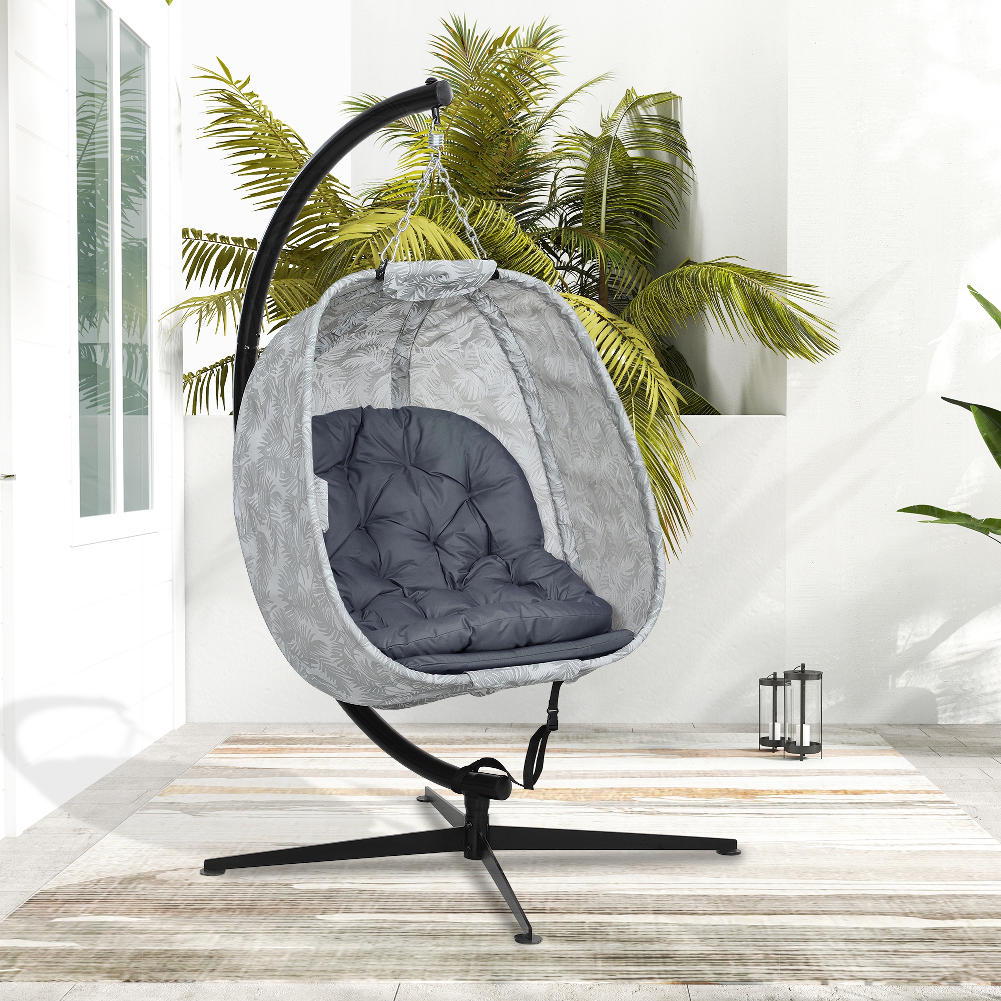 Eiförmiger Hängesessel für den Außenbereich, Hängeschaukel mit Gestell, Sitzpolstern Indoor Outdoor