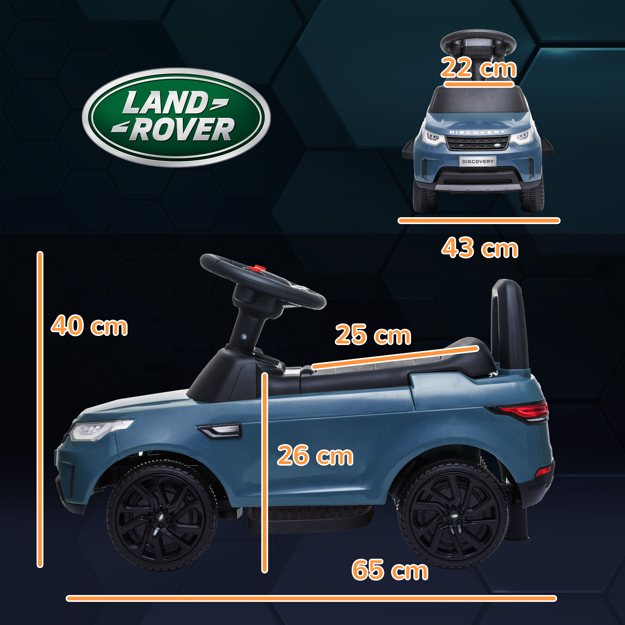 Elektro Kinderauto 6V, Land Rover, Fahr-/Schiebemodus, Scheinwerfer, Musik, Hellblau