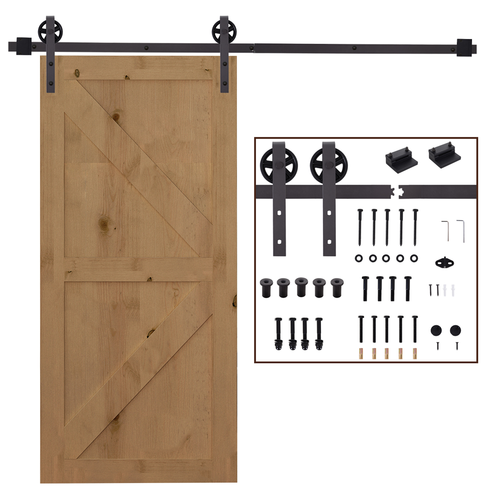 Gleitschienen-Bausatz für Schiebetür, inkl, Schienen, Rollen, Bodenstopper, 183 cm, bis 100 kg belastbar, Dunkelbraun Gleitschienen-Bausatz für Schiebetür, inkl, Schienen, Rollen, Bodenstopper, 183 cm, bis 100 kg belastbar, Dunkelbraun