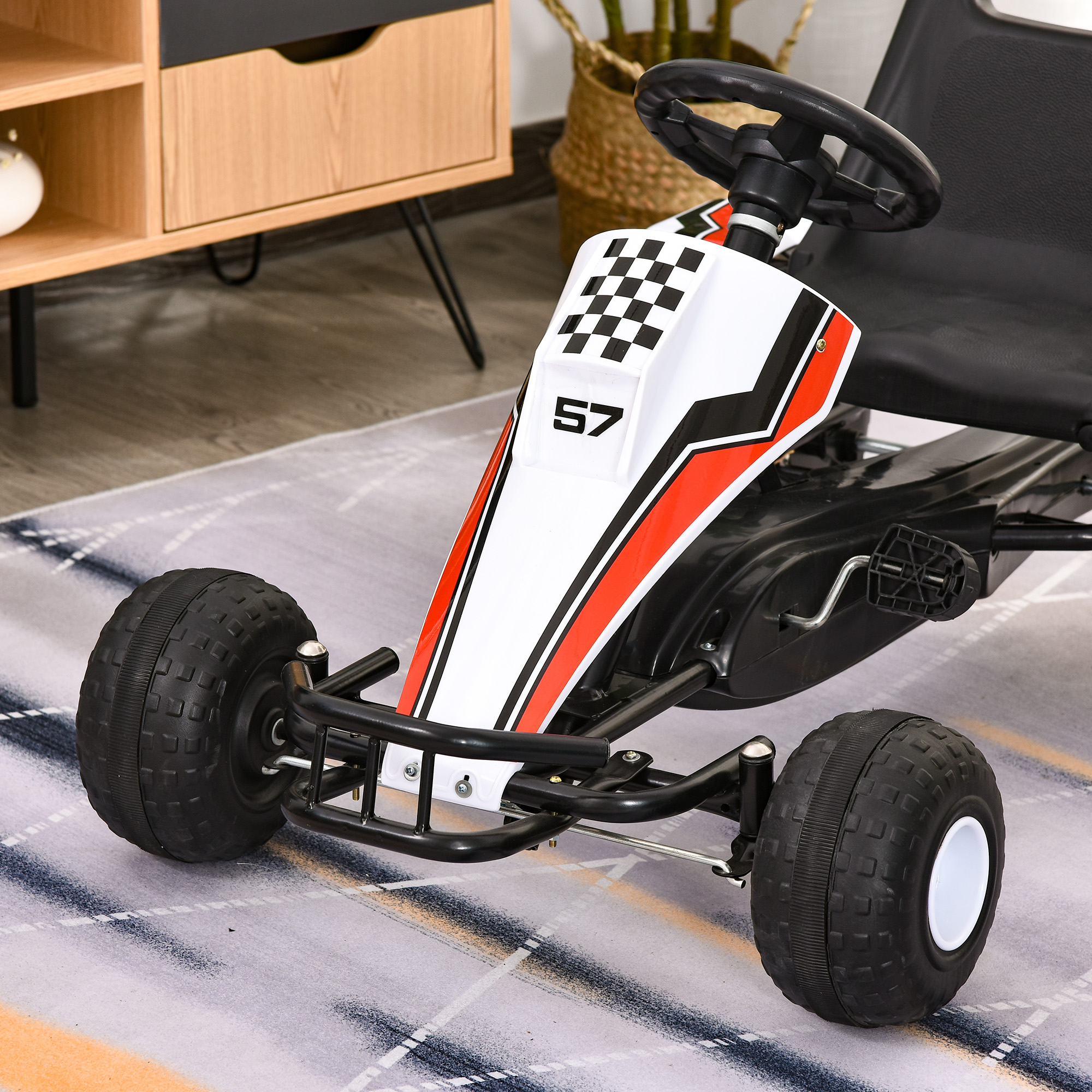 Go Kart Kinderfahrzeug Tretauto mit Pedal Bremsen Kinderspielzeug für 3-6 Jahre Stahl Weiß 104 x 66 x 57 cm