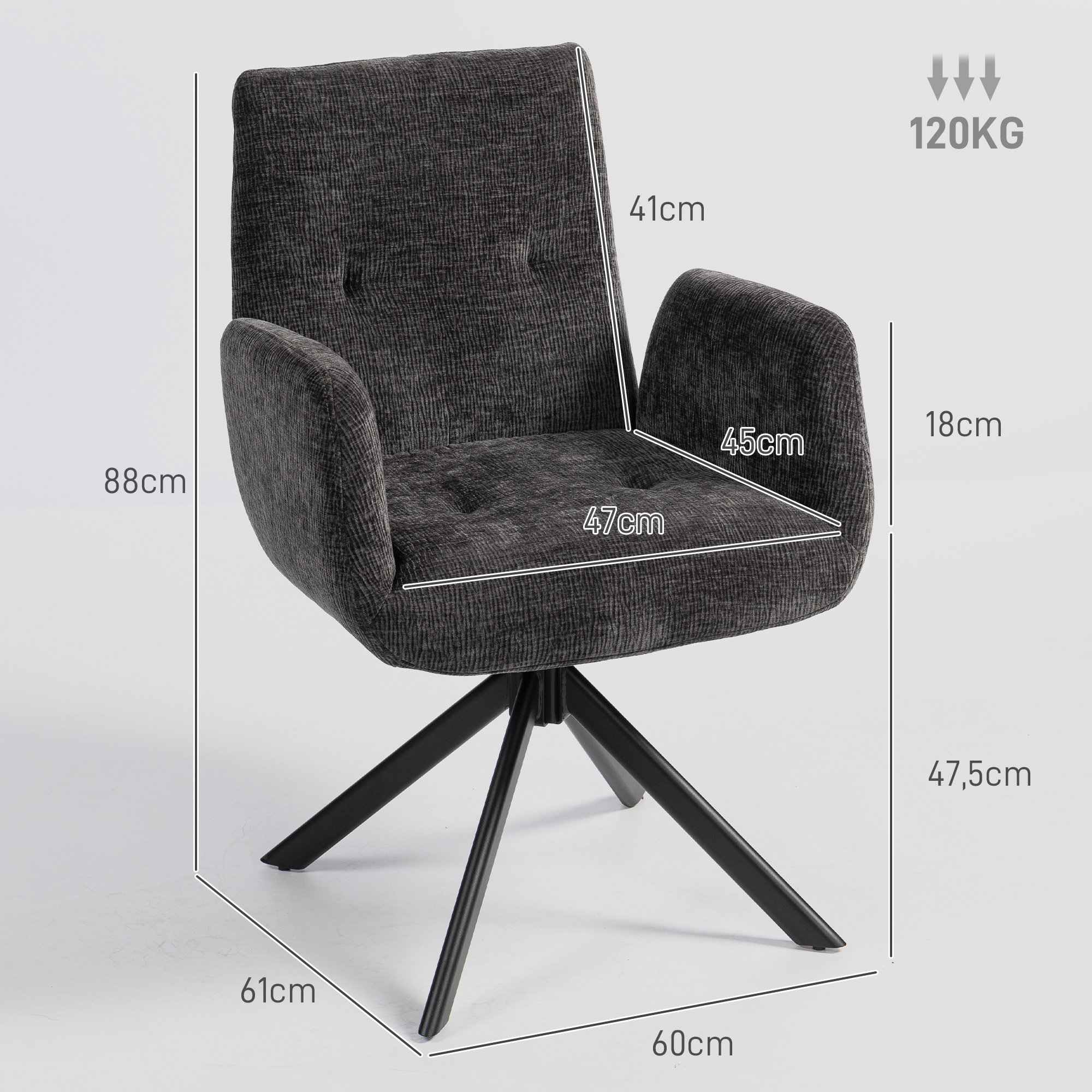 Polstersessel, Akzentsessel, modernes Design, drehbar, bis 120 kg, Schwarz