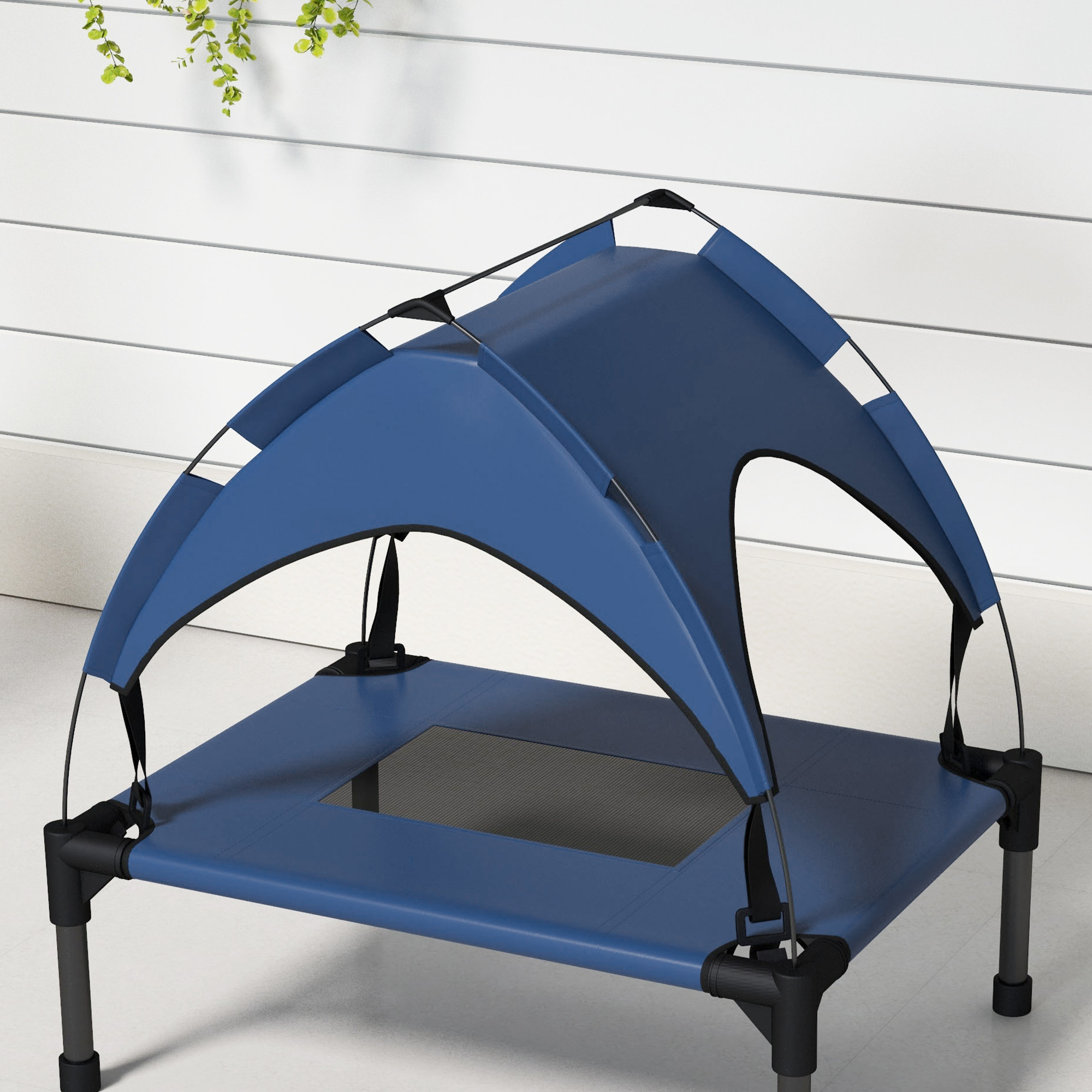 Hundebett mit Dach, Outdoor, tragbar, wasserabweisend, bis 30 kg, 61 x 46 x 63 cm, Dunkelblau
