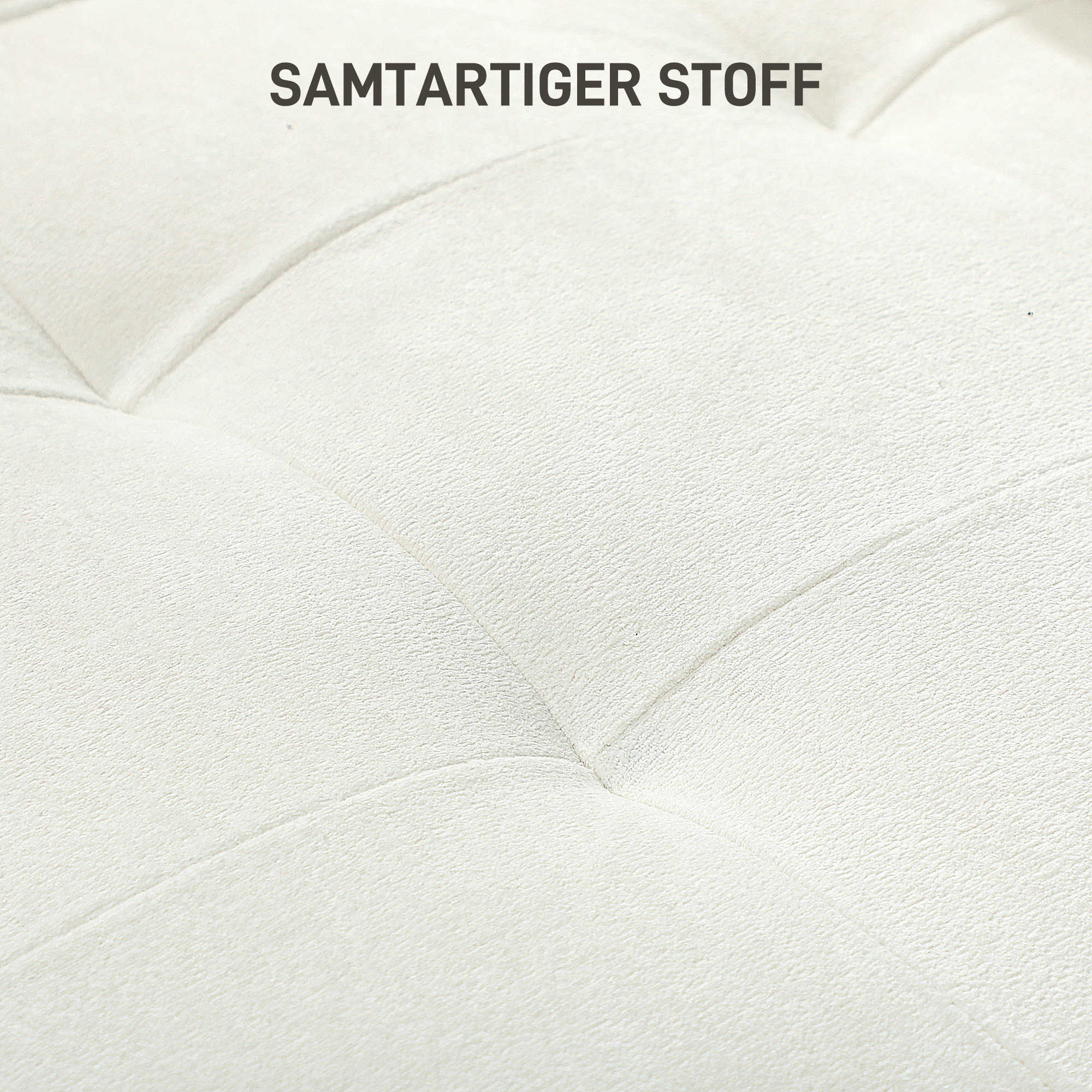 3-Sitzer-Sofa mit dicken Kissen, Kautschukholz, Stoffbezug, Polstersofa für Wohnzimmer, Büro, Schlafzimmer, Cremeweiß