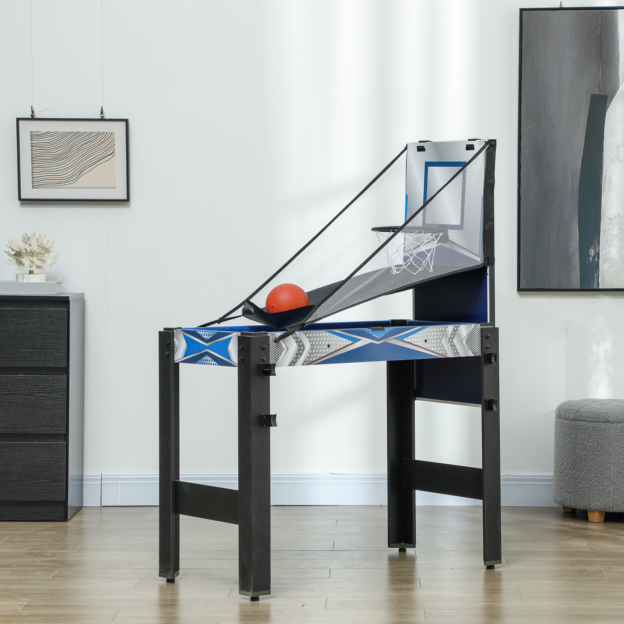 5-in-1-Spieletisch, Billard, Tischtennis, Hockey, Basketball, Bogenschießen, Zubehör inklusive, MDF, Kunststoff, Blau