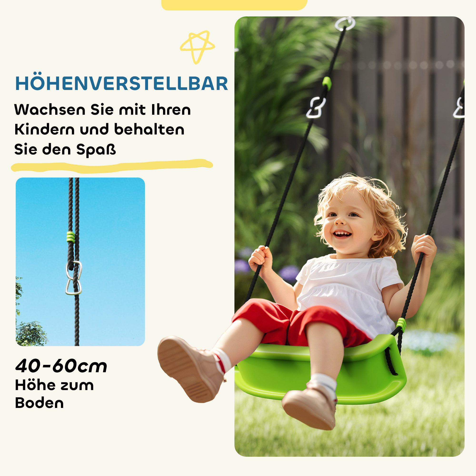 Outdoor-Schaukelset für Kinder, Kinderschaukeln, verstellbar, Stahl, Grün