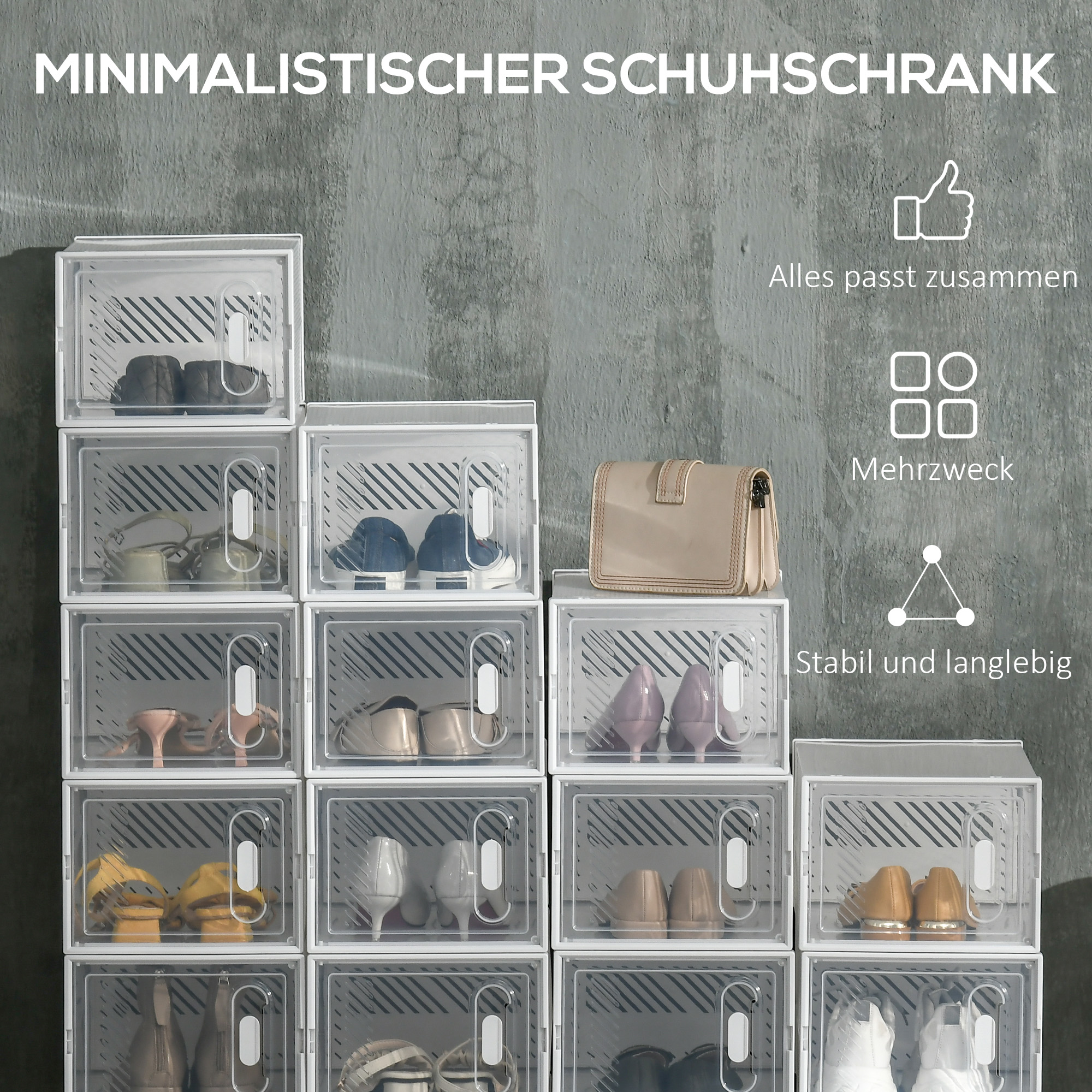 Modulares Regalsystem mit 18 Fächern, Steckregal, 25 cm x 35 cm x 19 cm, Transparent