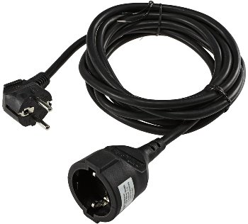 Schutzkontakt-Verlängerung, 3m, schwarz, H05VV-F3G 1,5mm² 16A/250V