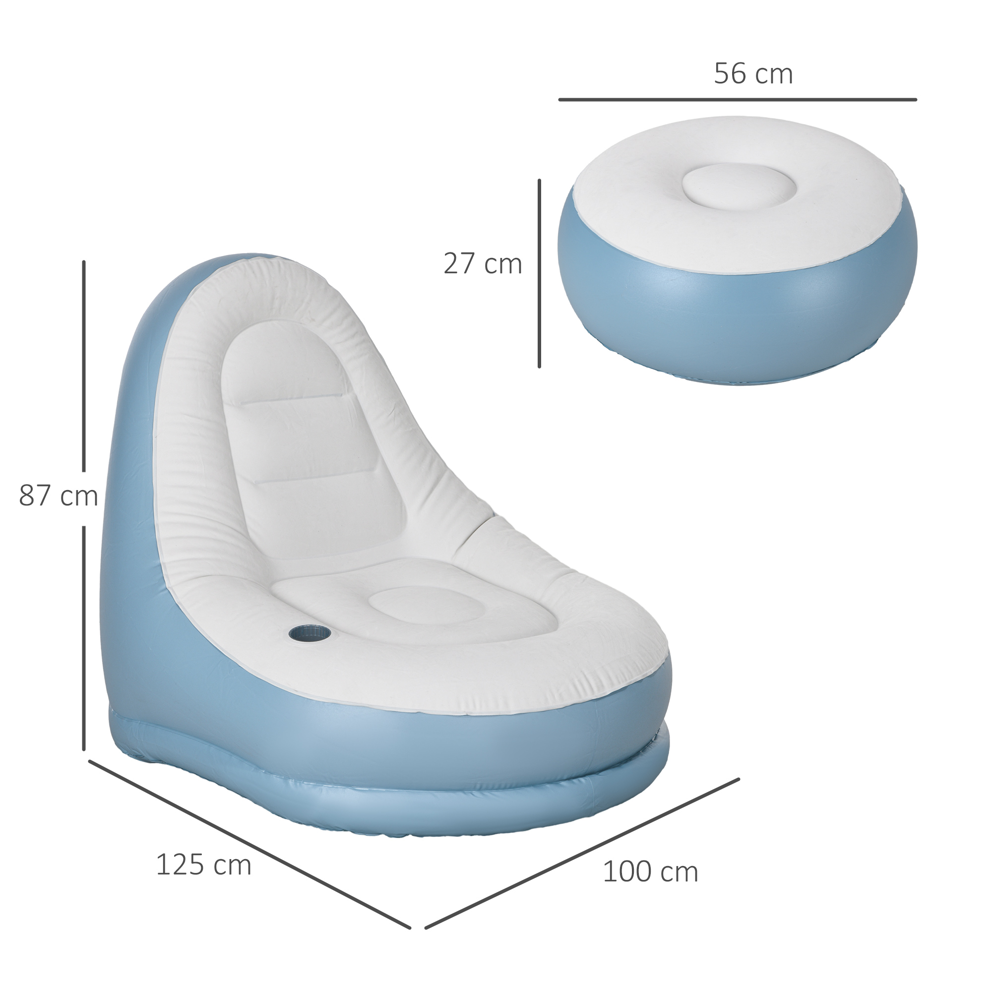 Aufblasbarer Sessel Luftsessel Outdoor-Sessel, 125 x 100 x 87cm, Weiß + Blau